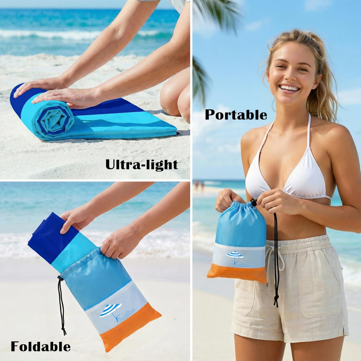 Famstar Beach Blanket Oversized Extra Large 78" X 81",Waterproof Sandproof Beach Blanket 1-7 Adults Lightweight Durable for Travel Camping Hiking Picnic
