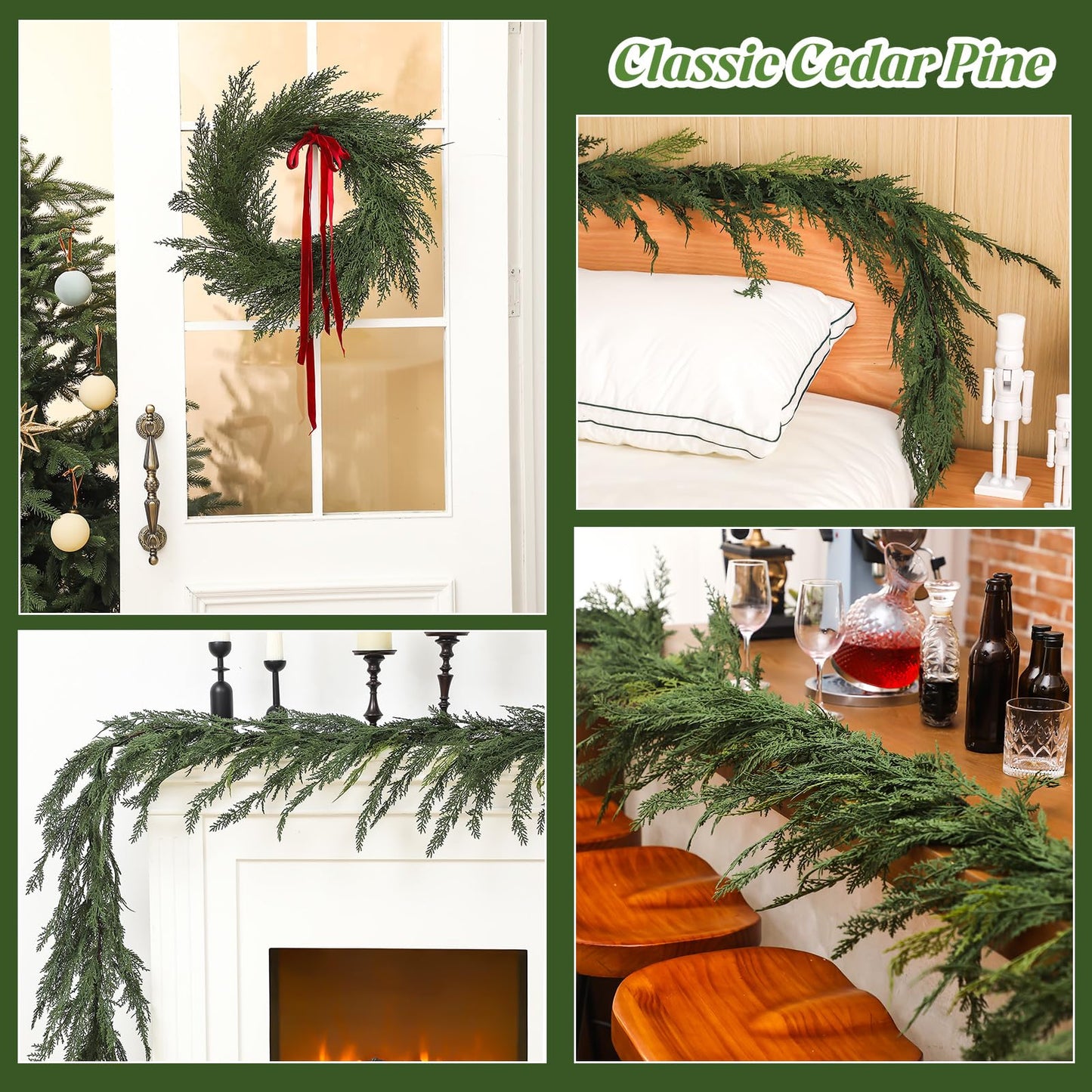 Jutom 1 PCS Christmas Cedar Garland - 6 ft Classic Green Realistic Soft Artificial Faux Cedar Pine Garland Decoration for Home Mantel & Stairs - Holiday Party Winter Decor