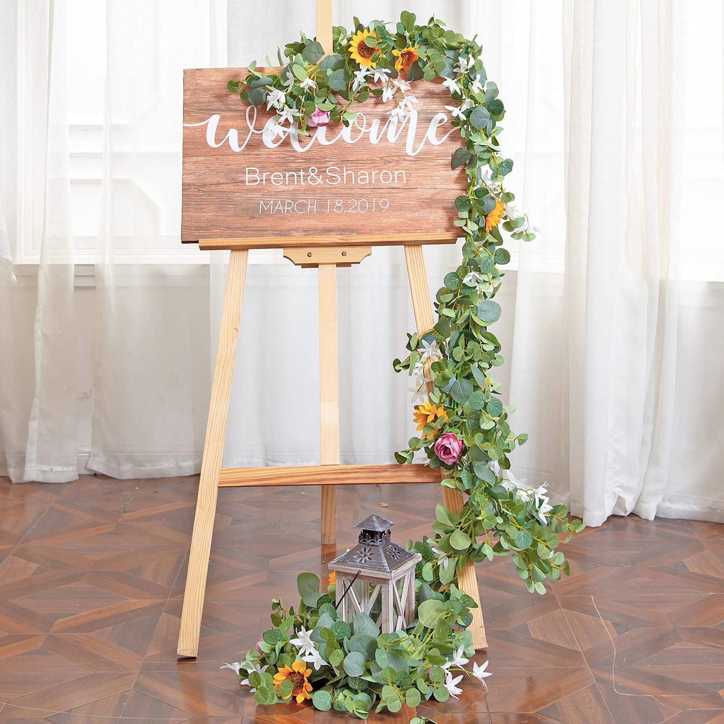 Naidiler Eucalyptus Garland with Flowers, Spring Decor for Mantle, Wedding Arch & Fireplace