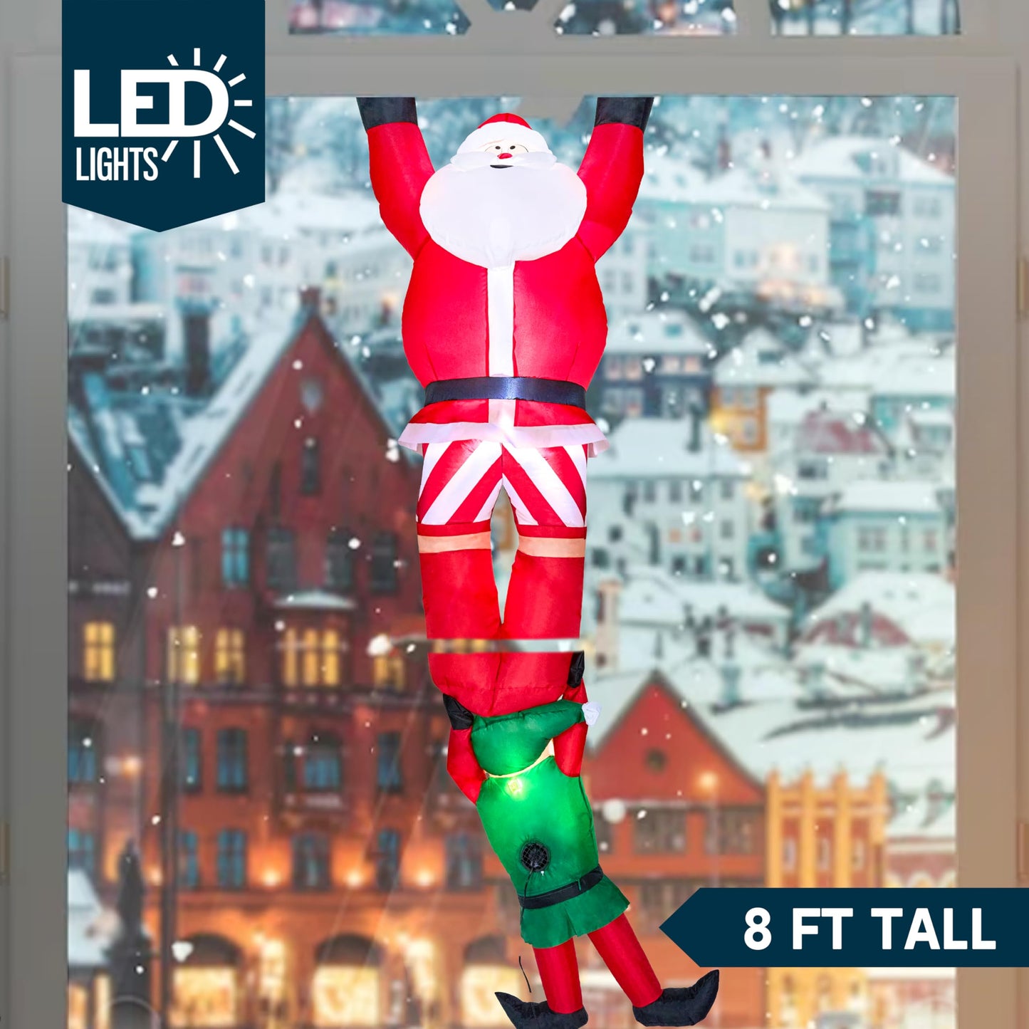 Joiedomi Hanging Christmas Inflatables Decoration, Christmas Inflatable Climbing Santa with Falling Elf, Blow Up Santa with Build-in LEDs for Xmas Party Outdoor Yard Garden Lawn Decor