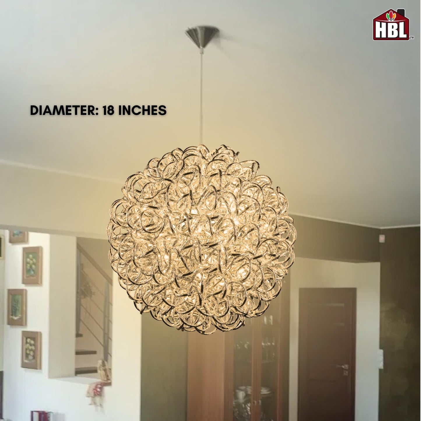 Holiday Bright Lights 18" Silver Spiral Orb Outdoor Hanging Sphere Lights Porch Decor, 200-Light 5MM Warm White LED Bulbs