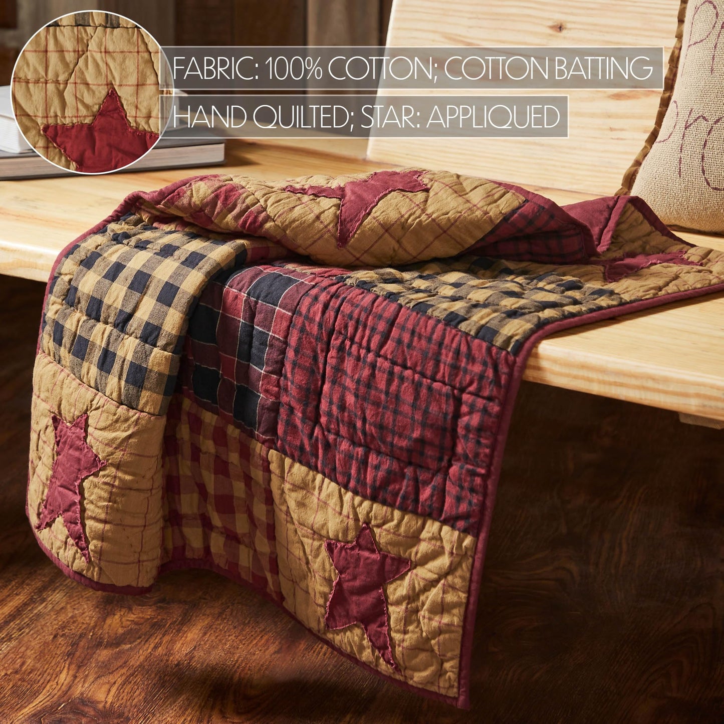 VHC Brands Connell Quilted Lap Throw 30Wx30L, Bedroom and Living Room Decor, Blanket, Cotton, Connell Collection, Square 30x30, Burgundy