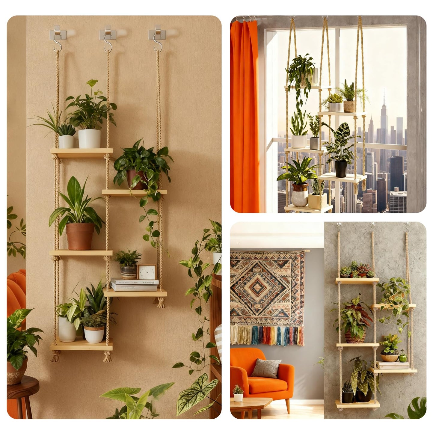 Cxomnndiw Boho Hanging Plant Stand, Window Shelf for Plants in Living Room, Bedroom, Balcony,Potted Succulent Decorations