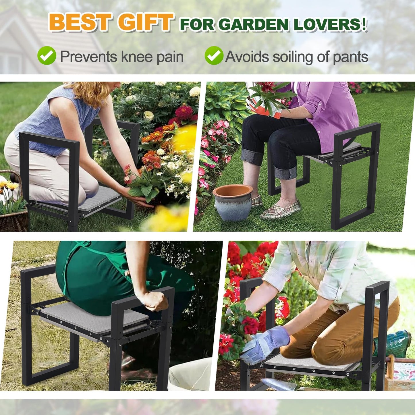 Garden Kneeling Stool Foldable, 2-in-1 Portable Kneeler and Seat with 12.6" Extra Wide Thickened Cushion, Comfortable for Gardening, Weeding, Outdoor Use - Support Up to 330lbs, Lightweight & Sturdy