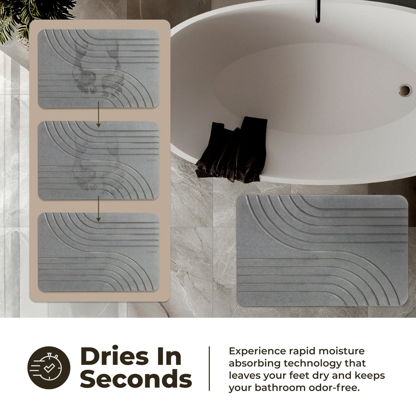 TOSORO - Stone Bath Mat Diatomaceous Earth Shower Mat Non-Slip Super Absorbent Diatomite Stone Bath Mats for Bathroom Floor Quick Drying Natural Easy to Clean (23.5 x 15) - Graphite