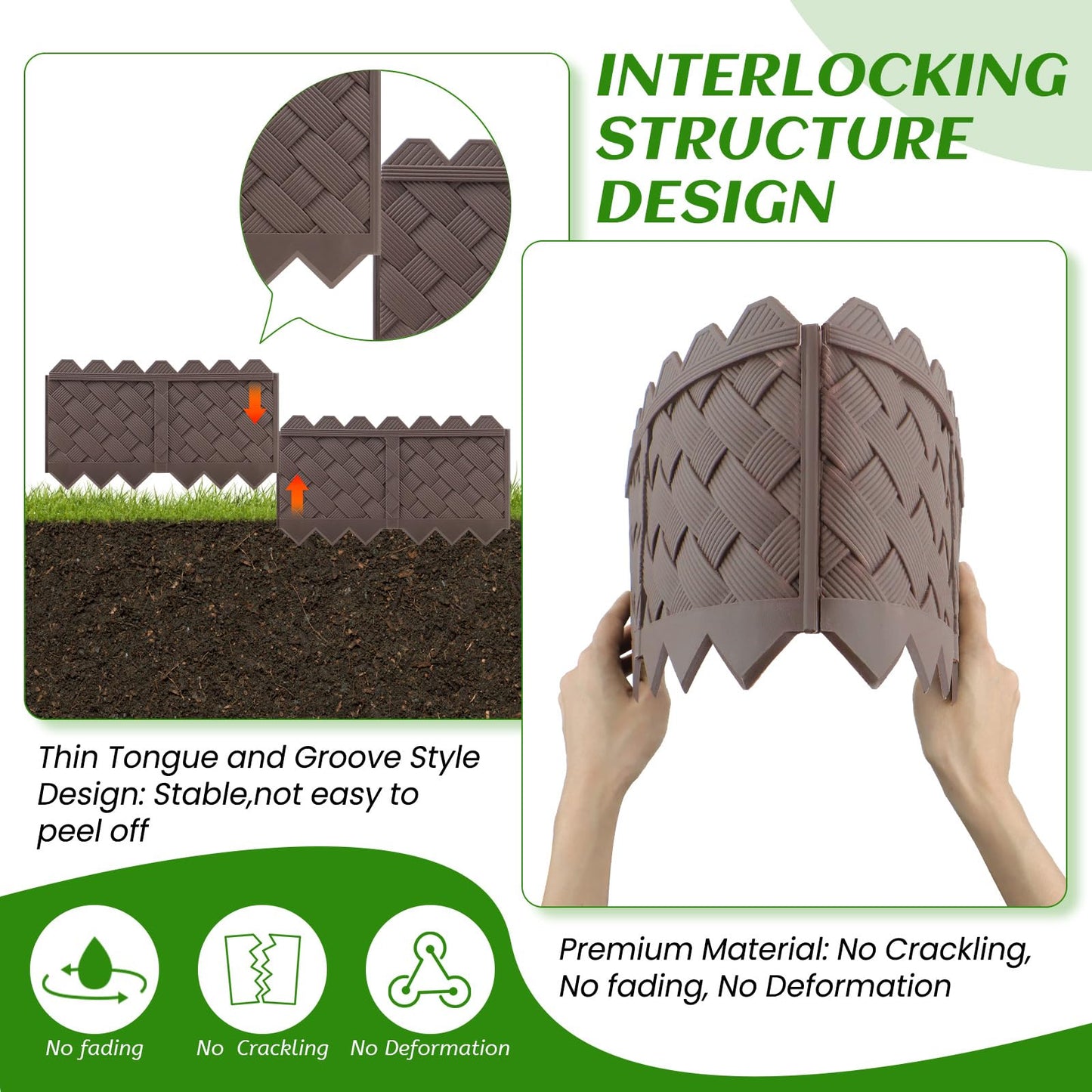 30-Pack Weaving Flower Bed Garden Edging Borders (30 FT) - No Dig Border Edgings with 8.5” Anchor Stakes & Interlocking Design-Thickened Borders for Lawns, Flower Beds & Landscaping