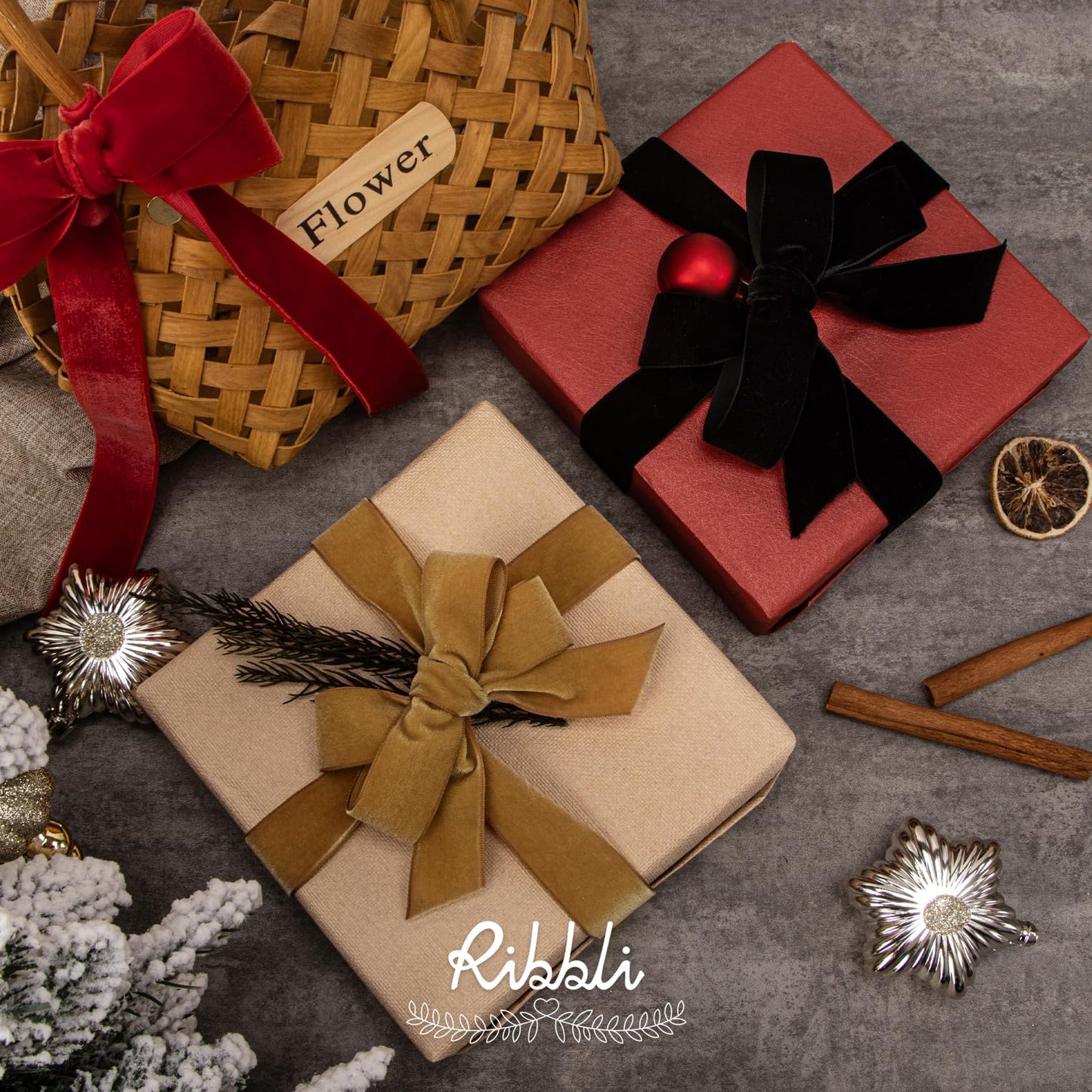 Ribbli Black Velvet Ribbon 1 Inches Continuous 25 Yard Spool Black Christmas Ribbon for Gift Wrapping Crafts Home Decor