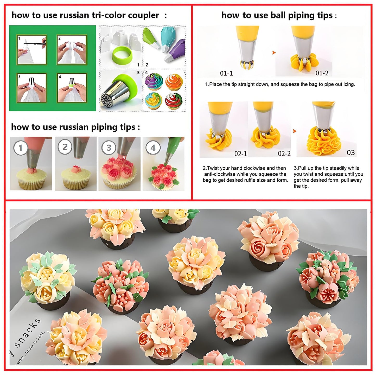 YOQXHY Cake Decorating Kit, 387 Pcs Baking Supplies Tools with 56 Icing Tips, 8 Russian+Ball Tips, 3 Spatulas, 5 Couplers, 8 Carved Pens, 102 Pastry Bags, Storage Box & More, (Pink)