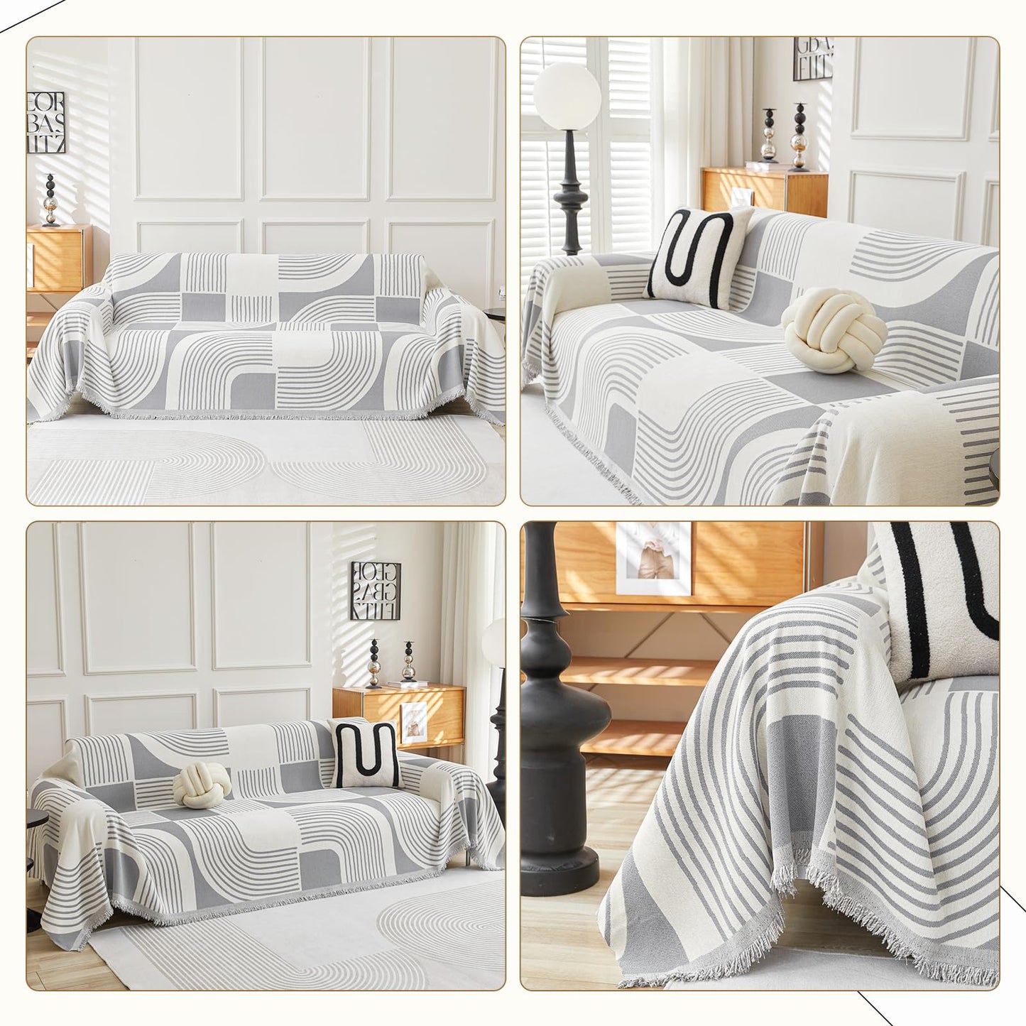 WEYOND Boho Couch Cover Sofa Covers Washable, Chenille Couch Covers for 3 Cushion Couch Sofa Pet Friendly, Bohemian Sofa Slipcovers for Sectional Sofa, Loveseat, 2 3 4 Seater (71" x 102", Grey)