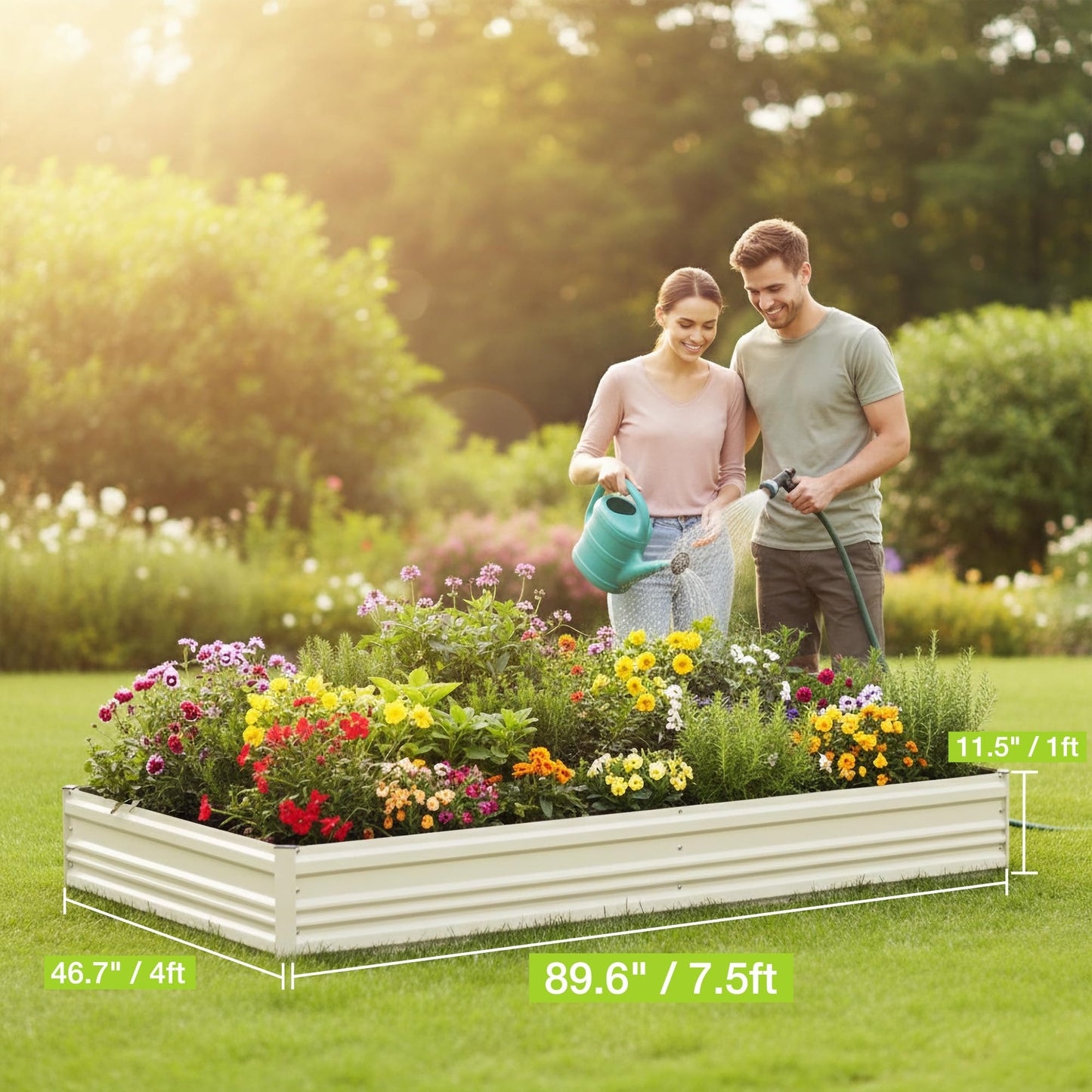 WORKPRO 2PK 7.5x4x1ft Outdoor Galvanized Raised Garden Bed, Rust-Resistant Planter Raised Beds for Vegetable, Flowers, Herbs, White