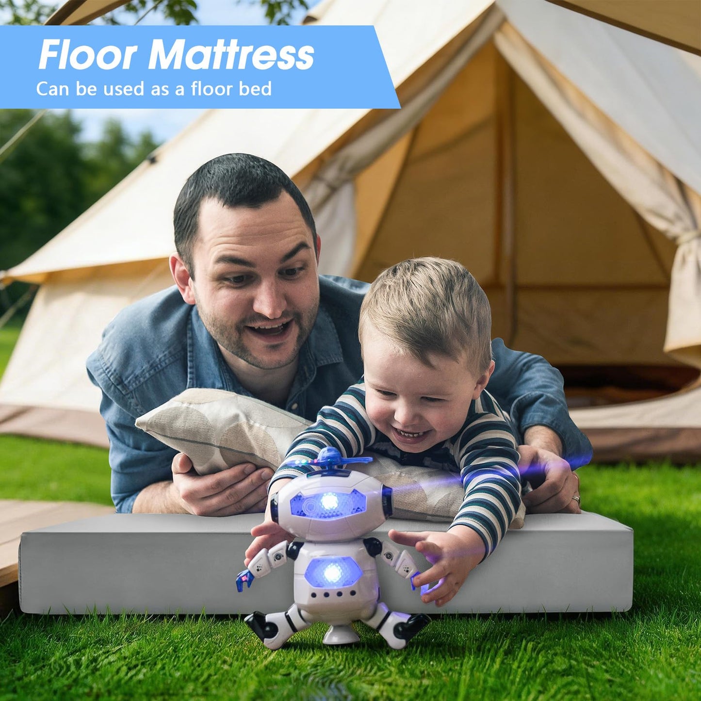 CYMULA Memory Foam Camping Mattress Pad,3 in Sleeping Pad for Camping,Non-Slip Bottom Floor Bed Floor Mattress for Adults,Portable Roll up Mattress Sleeping Mat for Car Travel,Guest Bed (Cot 72 * 24)