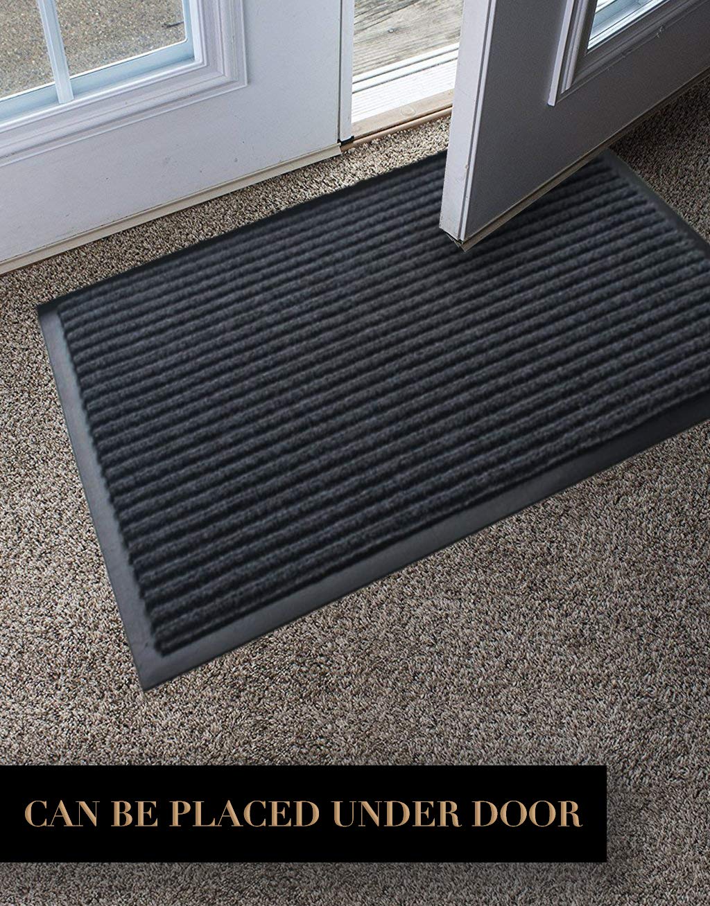 LuxUrux® Durable Rubber Door Mat - Heavy Duty, Slip Proof, Indoor/Outdoor, Easy to Clean, Waterproof, Low-Profile Entry Mat for Entry, Patio, Garage - High Traffic (17'' x 30'', Striped Gray)