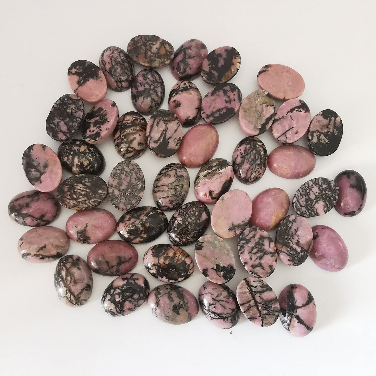 Loveliome 18x13mm Oval Cabochons Flatback Crystal Stone Gemstones Beads for Jewelry Making DIY Pack of 10, Rhodonite