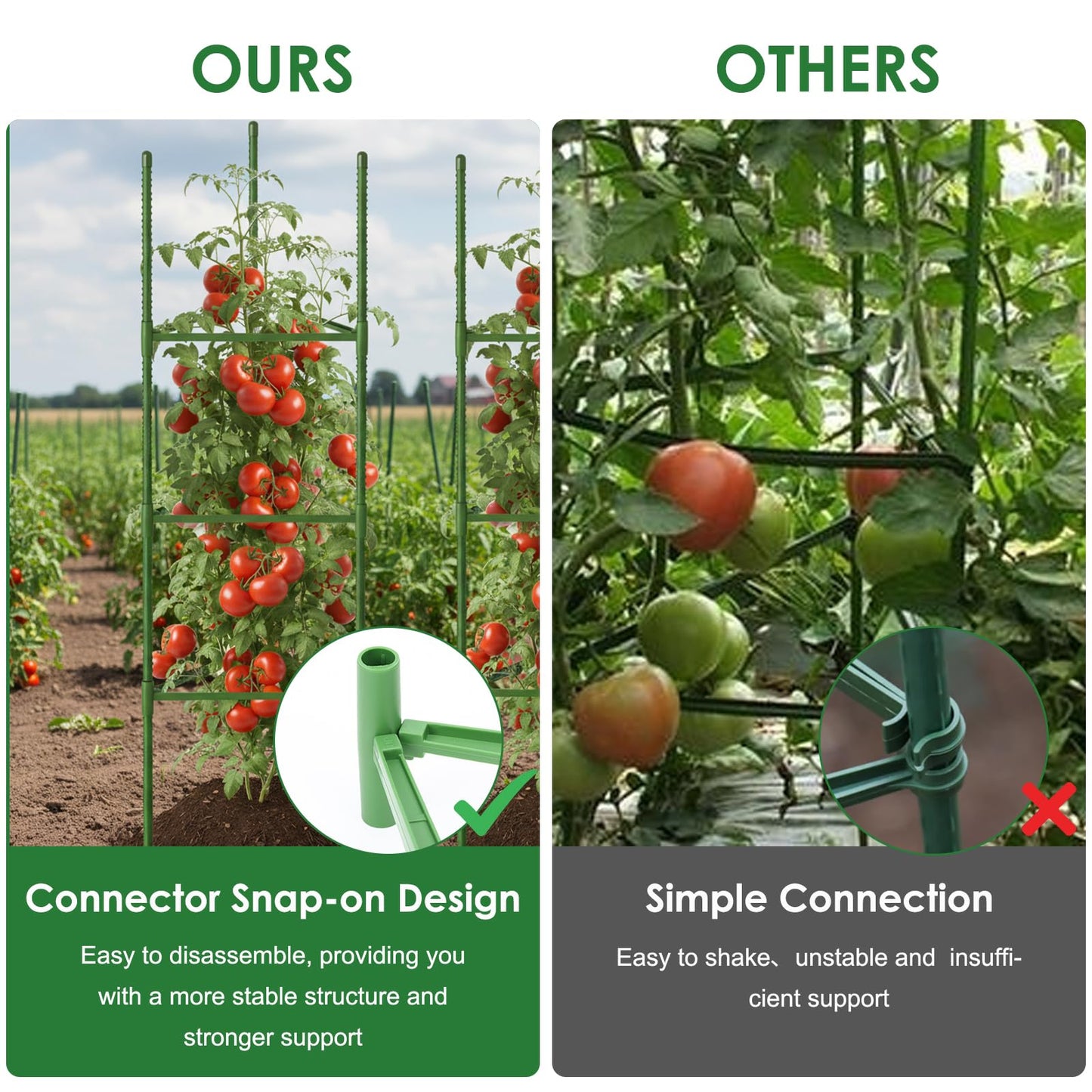 CEWOR Tomato Cage - 6 Pack Tomato Cages for Garden, 51.2inch Tall Tomato Trellis Triangle Stakes for Climbing Plants Outdoor, Plant Support Cages Structure for Pots, Raised Garden Bed, Vegetables