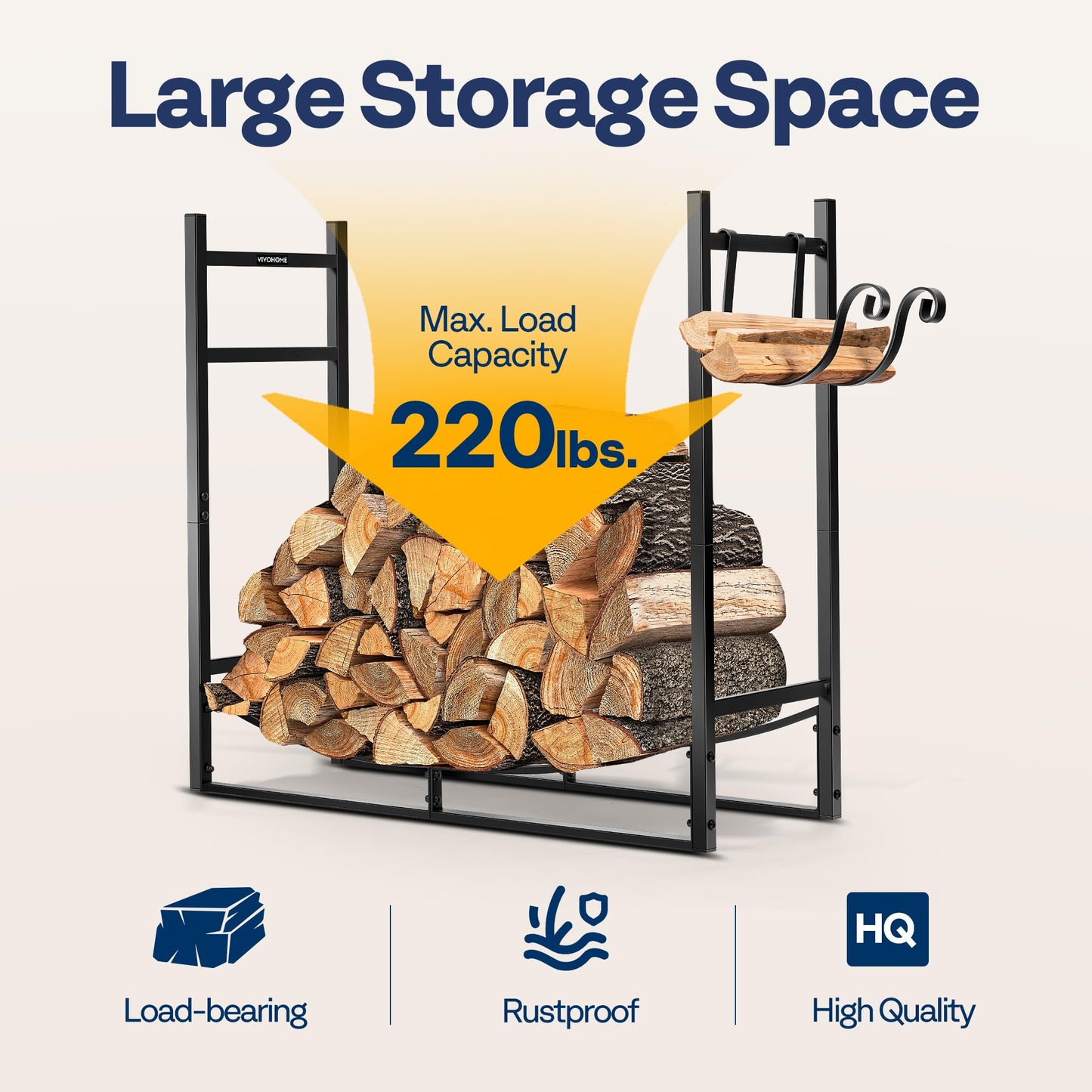 VIVOHOME 3ft Heavy Duty Indoor Outdoor Firewood Storage Log Rack with Kindling Holder