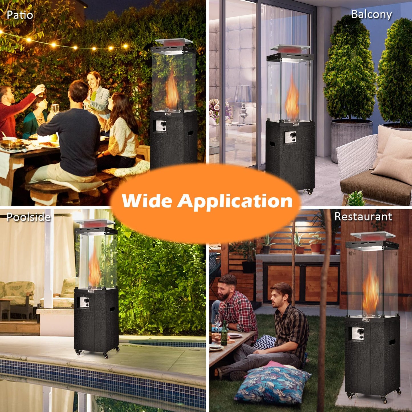 Tangkula 41,000 BTU Propane Patio Heater with Waterproof Cover, Outdoor Heater with Lockable Wheels, Adjustable Feet, Tempered Glass Tube, Suitable for Garden Porch Patio Deck (Black)
