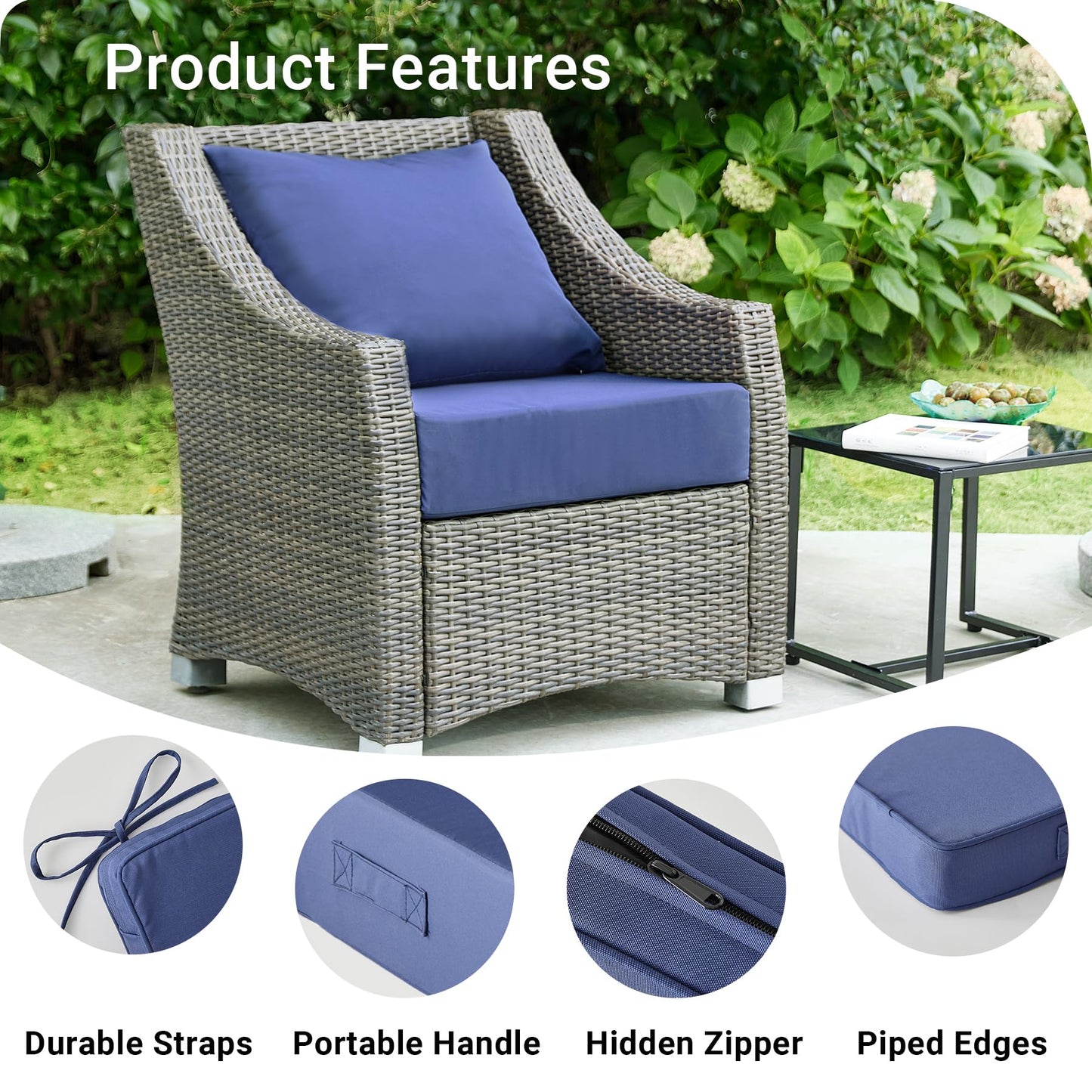 IPYNBAP Outdoor Cushions for Patio Furniture,Outdoor Seat Cushion Set 24 x 24 x 5.75 Inch,Waterproof & Fade Resistant Outdoor Chair Cushions,Deep Patio Chair Cushion with Removable Cover,Navy Blue