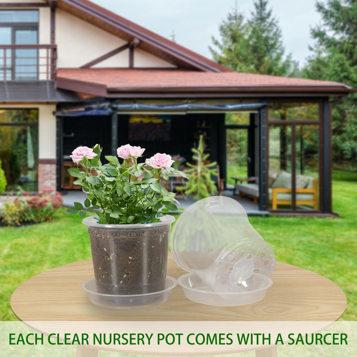 TNTIWQ 20 Pack 4 Inch Clear Nursery Pots with Drainage and 20 Pack Plant Saucers, Plant Pots for Plants Transparent Potting Containers for Plants Seeding Starter Pot (Clear, 4 Inch)