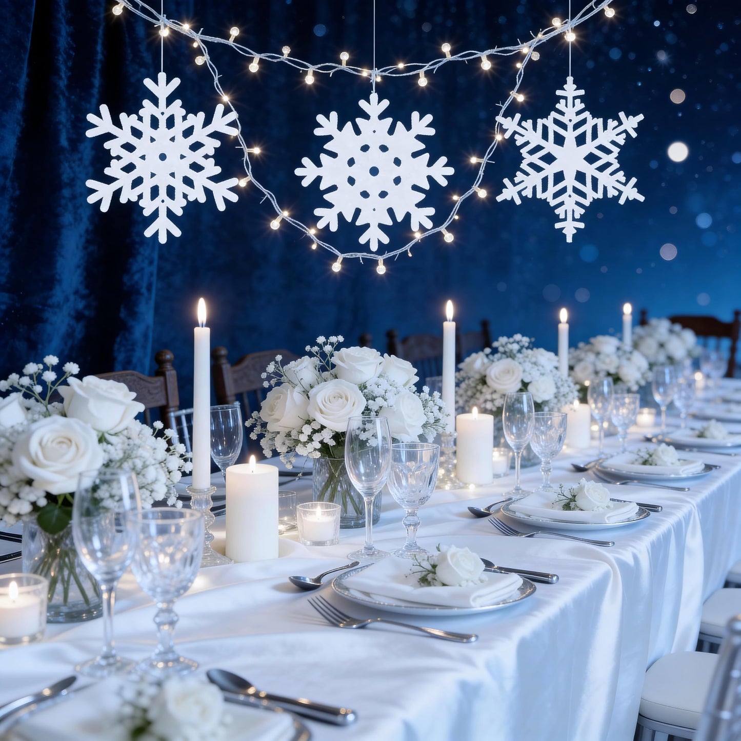 jollylife 12PCS Snowflake Garland Winter Party Wonderland Birthday Decorations - Christmas Snow Flake Streamers Strings Hanging Decor