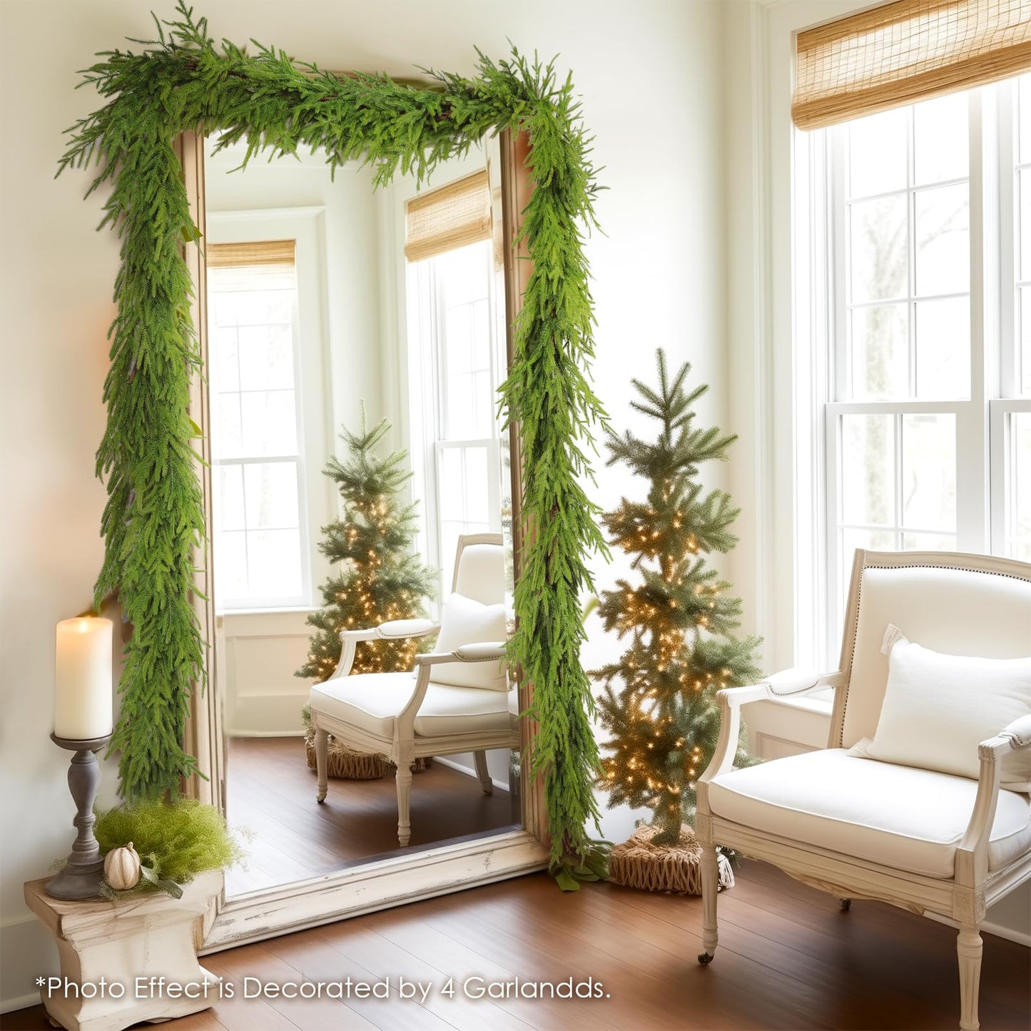 WBHome 2 PCS 9FT Real Touch Norfolk Pine Christmas Garland, Winter Greenery Garland for Christmas, Holiday Seasonal Outdoor/Indoor Home Decor
