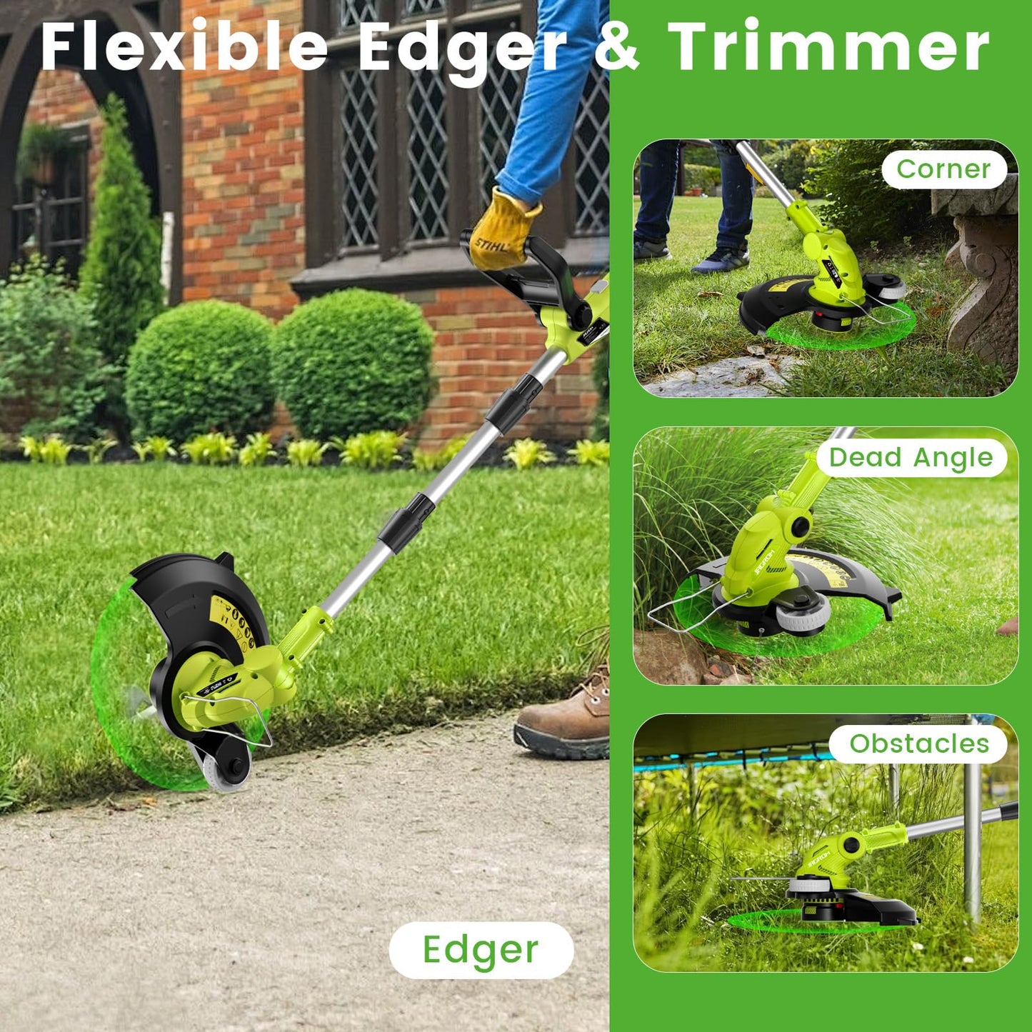 12" Cordless String Trimmer with 2 2.0Ah Battery and Charger, Electric Weed Wacker, Weed Eater Battery Powered, 20V Lawn Mower Lawn Edger, Auto Line Feed Grass Cutter Lightweight Garden Tools for Yard
