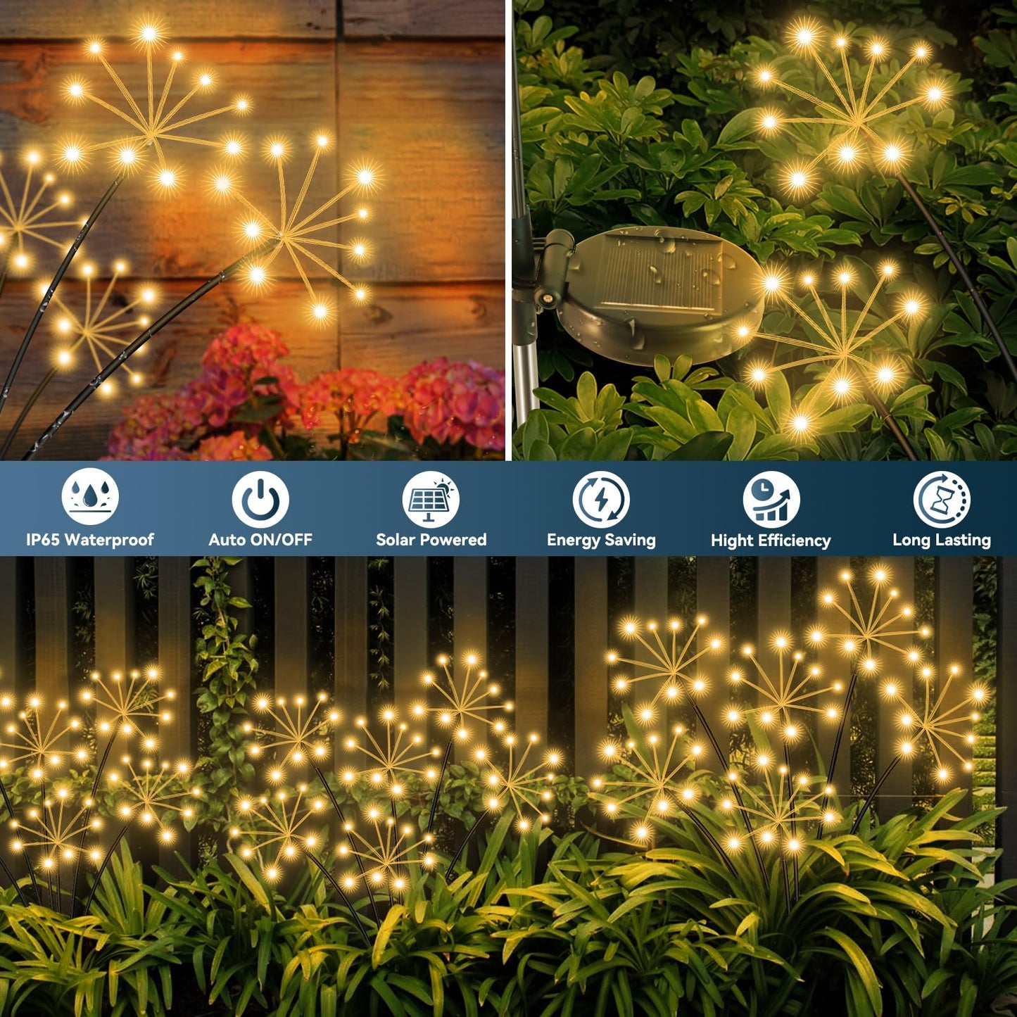 Slyuexu Solar Garden Lights 2 Pack Waterproof Swaying Starburst Light Solar Outdoor Lights for Yard Patio Walkway Pathway Party Wedding Decoration, Unique Gifts for Women, Warm White