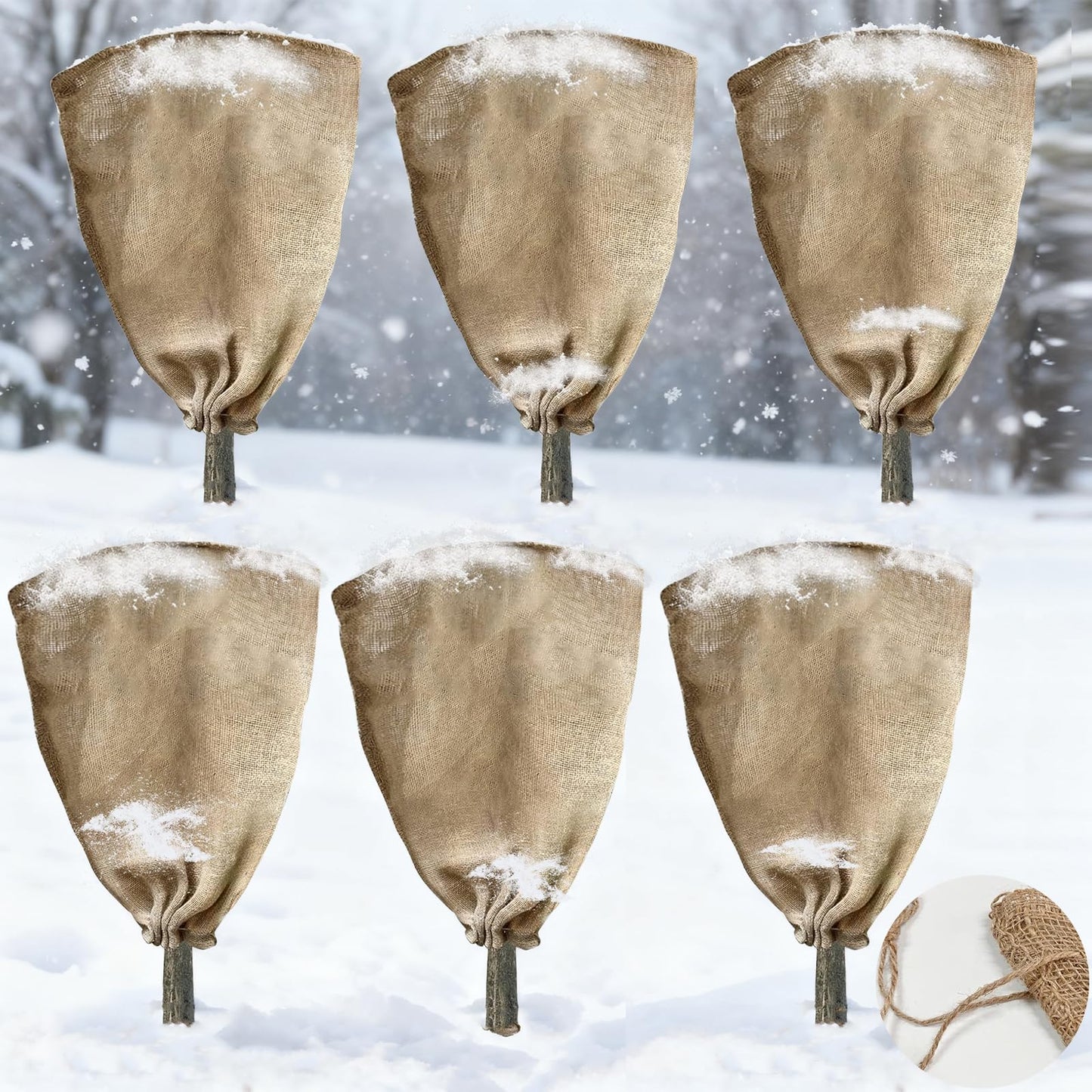 6 Pack 24” × 40” Burlap Winter Plant Cover Bags - Plant Covers Frost Protector with Drawstring Plant Covers Freeze Protection Frost Blankets Shrub Jacket，Freeze Blanket for Outdoor Plants Fruit Tree
