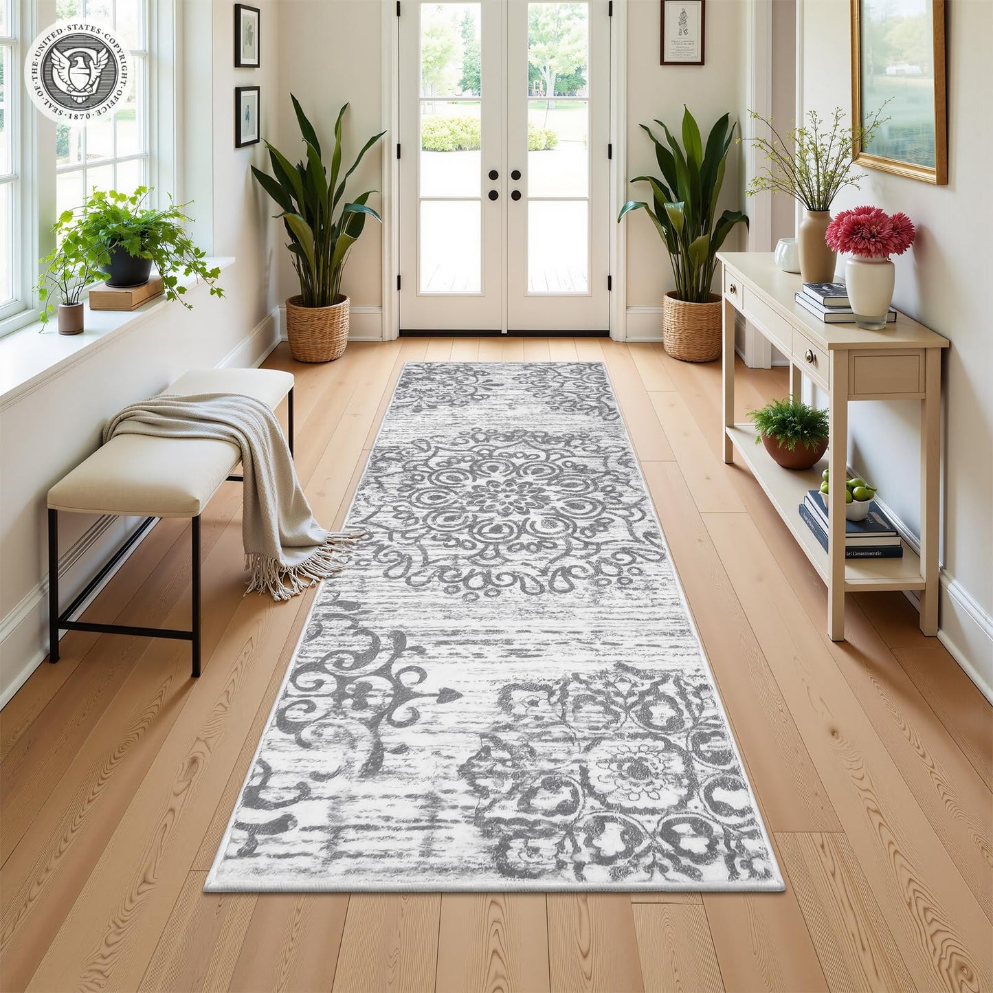 HEBE Hallway Runner Rug 2'x6' Washable Vintage Kitchen Rugs Non Slip Laundry Rug Runner Distressed Boho Floor Carpet Runners for Hallways Entryway Laundry Room Kitchen Bathroom