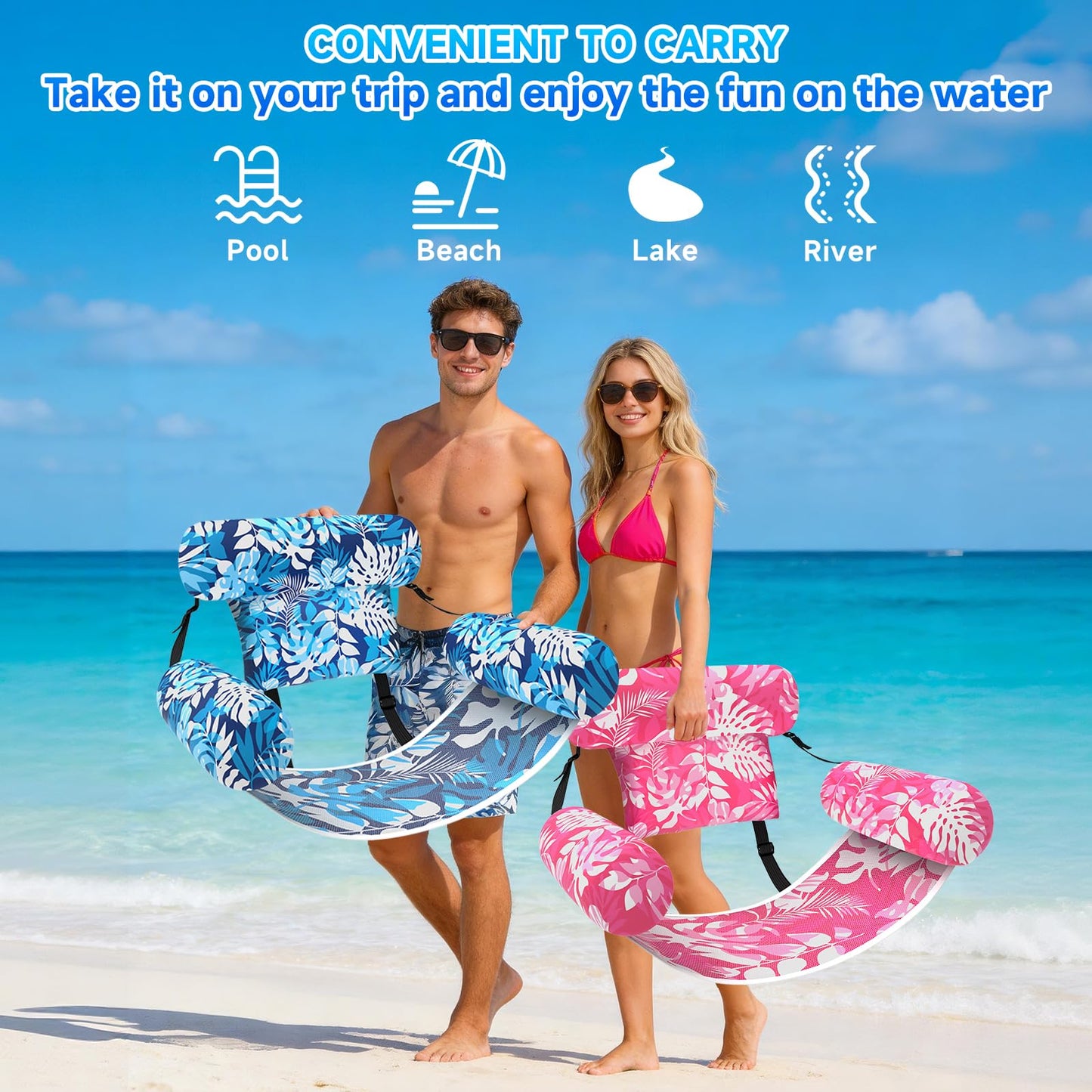 Nyrveua 3 Pack Pool Floats Adult, Adjustable Heavy Duty Inflatable Pool Floats Chair, Portable Pool Float Lounger for Adults & Kids, Pool Floaties Noodles for Summer Pool Beach Lake Party Relaxing Fun