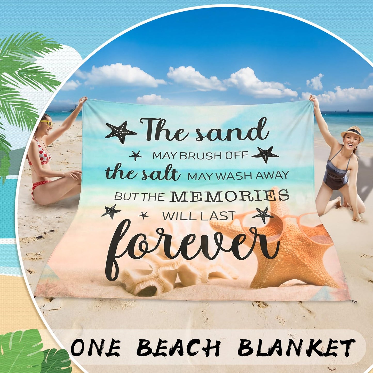 Boao Ocean Theme Beach Blanket Waterproof Sandproof Extra Large Mat 6.56 x 6.89 ft Lightweight Portable for Outdoor Trip Camping with Stakes Storage Bag 1-4 Family Friend Vacation Starfish Sea Shell