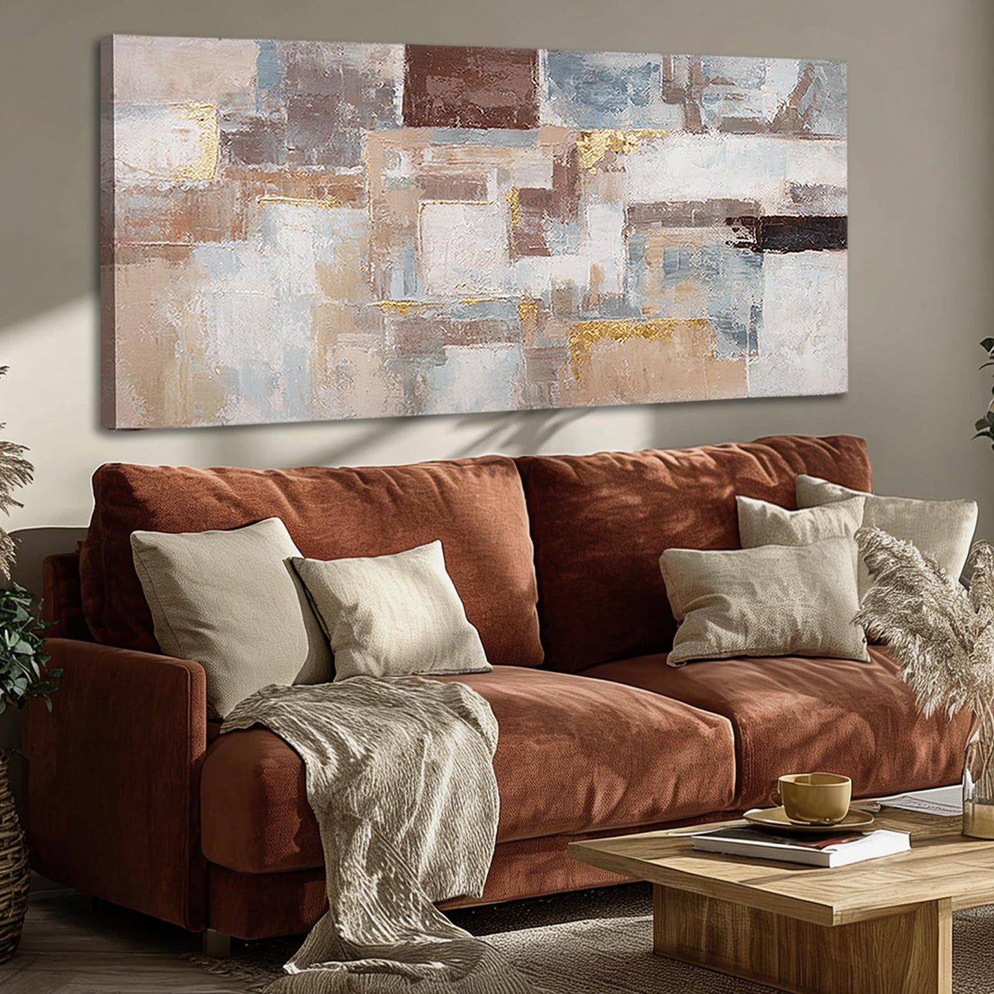 Grey Pictures Wall Art Framed Canvas Prints Abstract Wall Decor Contemporary Artwork for Dining Room Office 24"x 48" Home Decorations