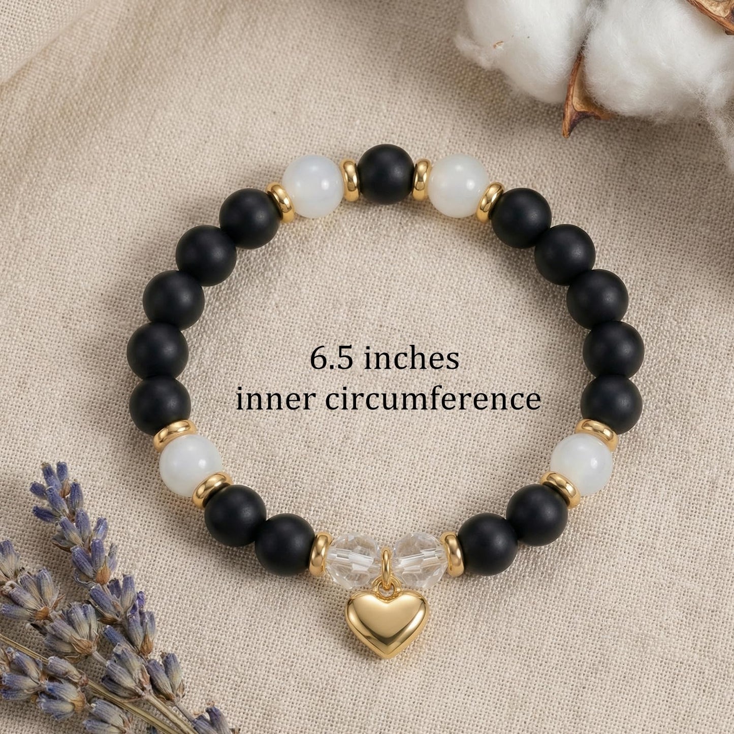 Tyebiva Gift for Love Gold Heart Black Agate Natural Stone Bead Bracelets for Women，Dainty Handmade Lucky Healing Crystal Beads Charm Inspirational Bracelet Friendship Anniversary Fashion Accessories Jewelry