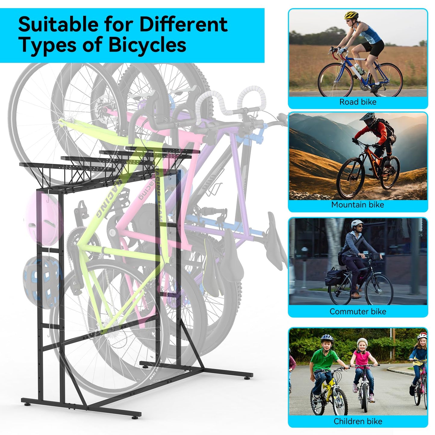 YBING Freestanding Bike Rrack Garage - 4 Bikes Vertical Bike Storage Stand, Floor Stand Bike Racks for Home and Garage Organizer, Indoor, Outdoor