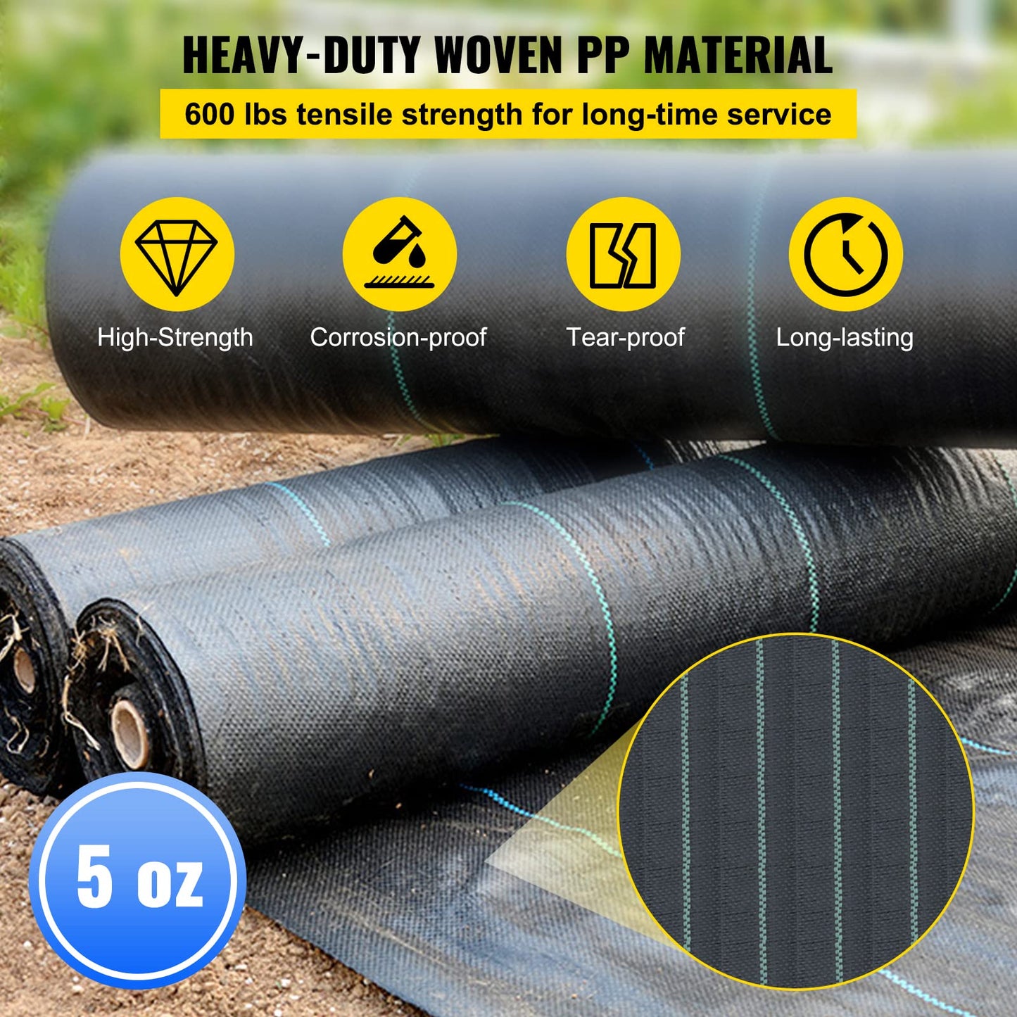 Happybuy Driveway Fabric, 13x60ft Commercial Grade Landscape Fabric, Garden Weed Barrier Fabric Heavy Duty, Geotextile Fabric Underlayment Gravel, Ground Cover Drainage Fabric, Weed Mat Cloth
