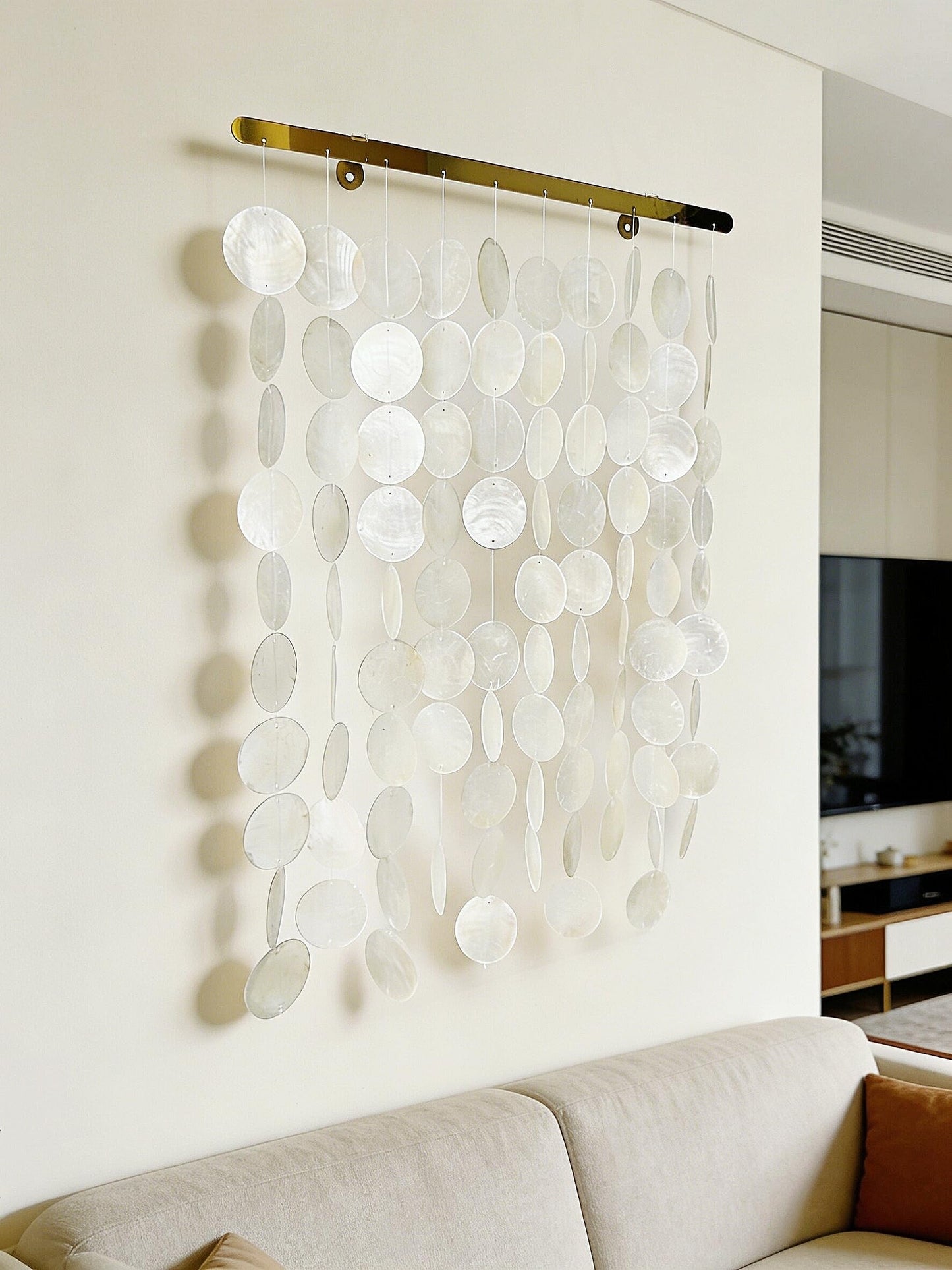 DHHOUSE Handmade Capiz Shell Wall Art, 16x22 Inch Coastal Shell Wall Hanging ornaments with Stainless Steel Rail for Wall Decor