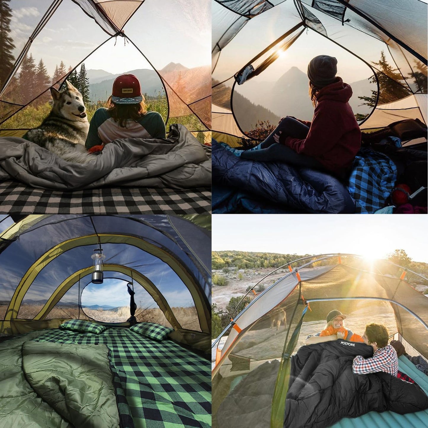 POEPORE Double Sleeping Bag Flannel for Adults with 2 Pillows 2 Person Sleeping Bags Camping XXL Queen Size Two Person Sleeping Bag for Cold Weather