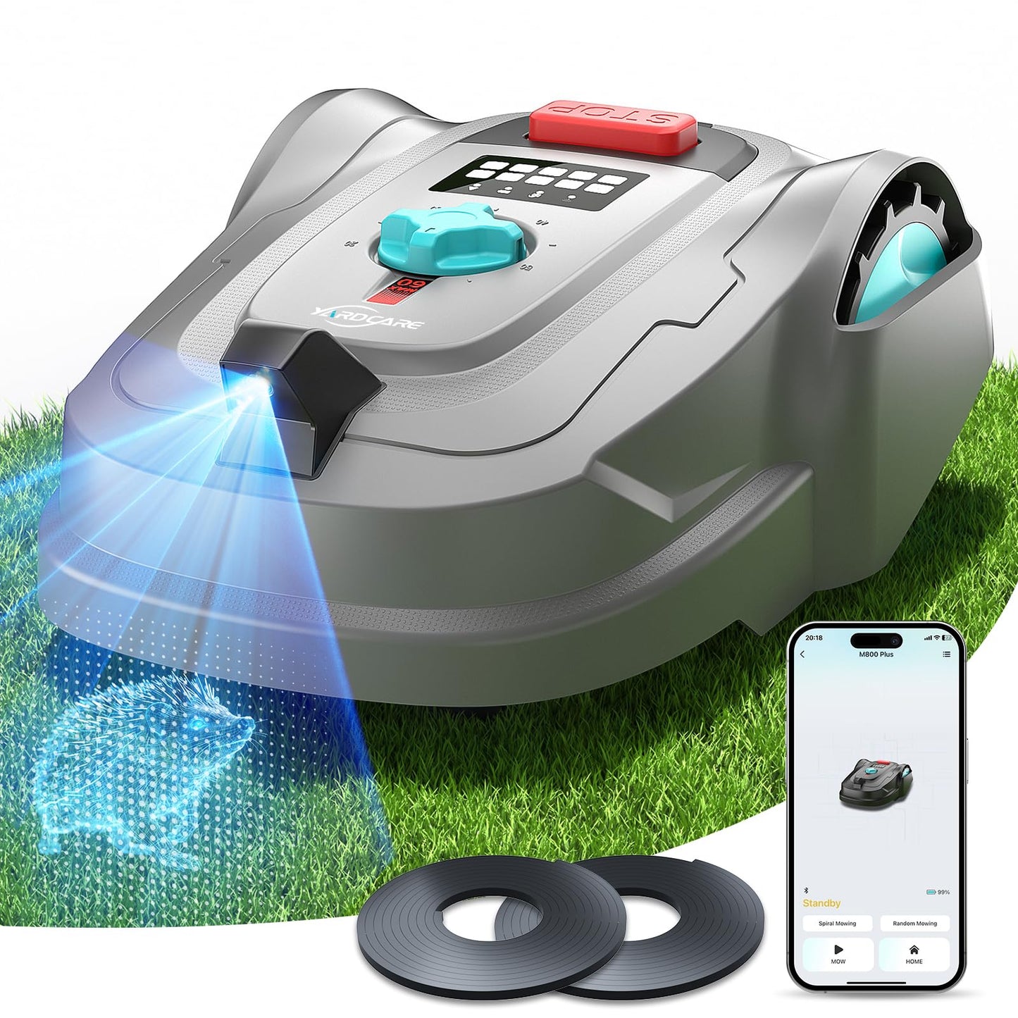 YARDCARE 2026 New M800Plus Robot Lawn Mower, GPS & 3D Vision, with 32.8 ft Magnetic Stripe, Obstacle Avoidance, Auto-Charging, APP Control, Bow-Shaped Mowing for Lawns up to 8611 sq.ft (Grey)