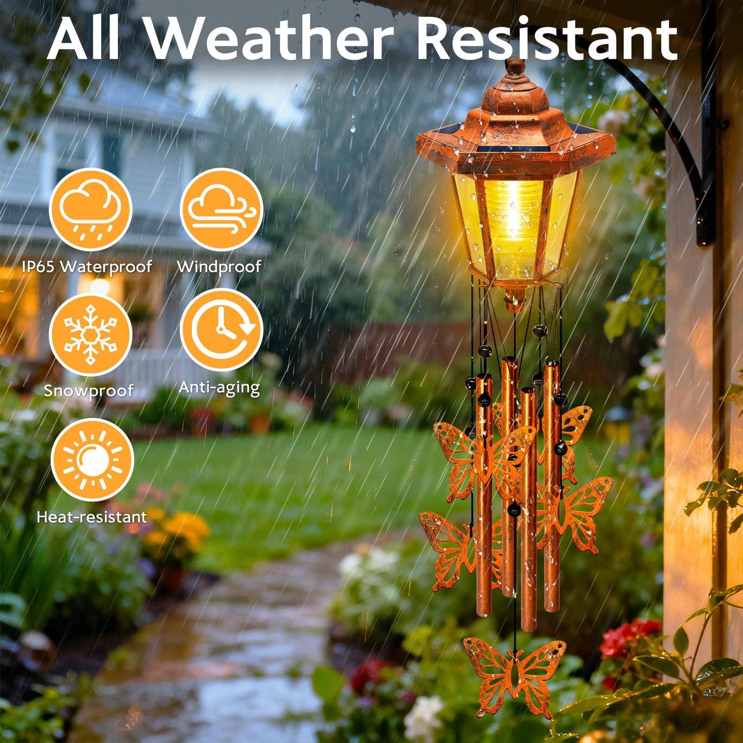 Large Solar Butterfly Wind Chimes, Gift for Women Mom Grandma Wife Sister Daughter Neighbor, Classic Bronze Wind Chimes With Wind Catcher, Solar Decor Lights For Outdoor Garden Patio Yard Porch Window
