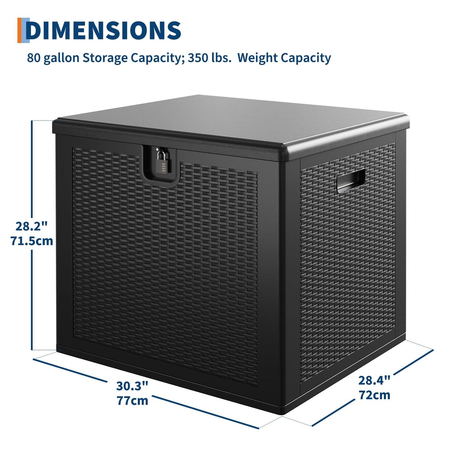 GarveeLife 80 Gallon Outdoor Storage Box, Large Resin Deck Box with Hydraulic Air Rod, Weatherproof & Lockable Outdoor Storage Bin for Patio Cushions, Garden Tools, Pool Supplies, Porch, Black