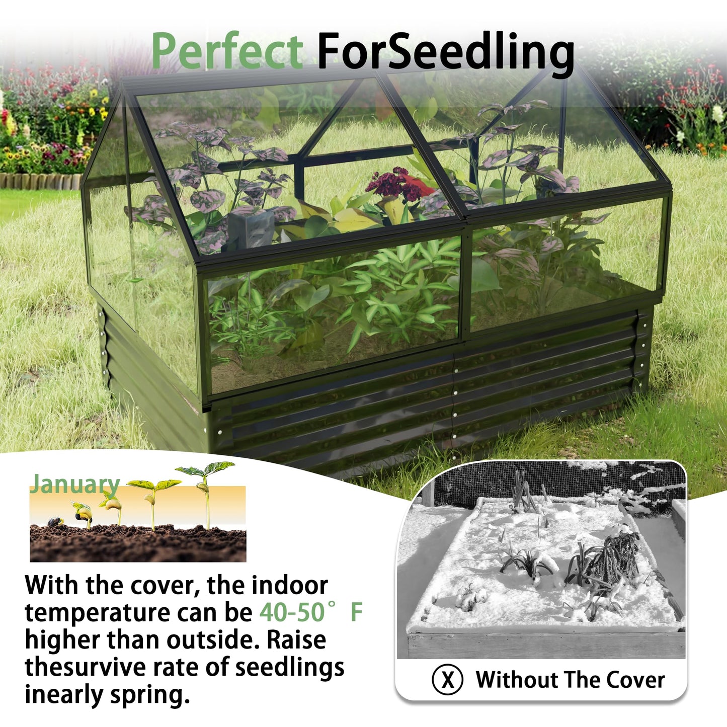 Raised Garden Bed with Greenhouse Cover, 68.7"x45"x51.5" Large Elevated Planter Box, Mini Greenhouse, Outdoor Standing Garden Bed for Vegetables, Herbs, Flowers on Patio, Balcony, Backyard