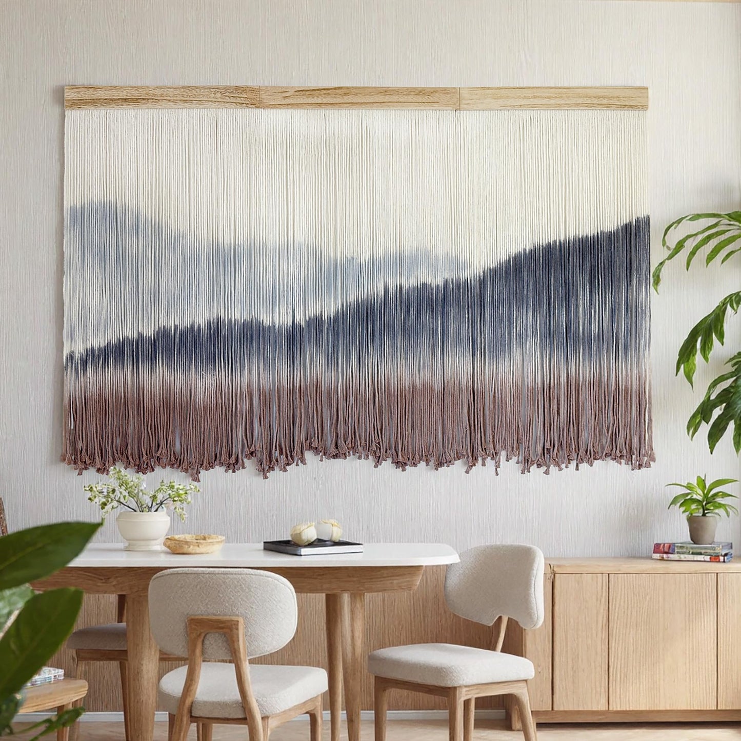 AKSWSHO Macrame Wall Hanging, Extra Large Mountain Dip-Dye Handmade Cotton Tapestry 59.06" x 38.19", Oversized Boho Wall Décor for Living Room Bedroom Studio Entryway, Serene Handcrafted Home Gift