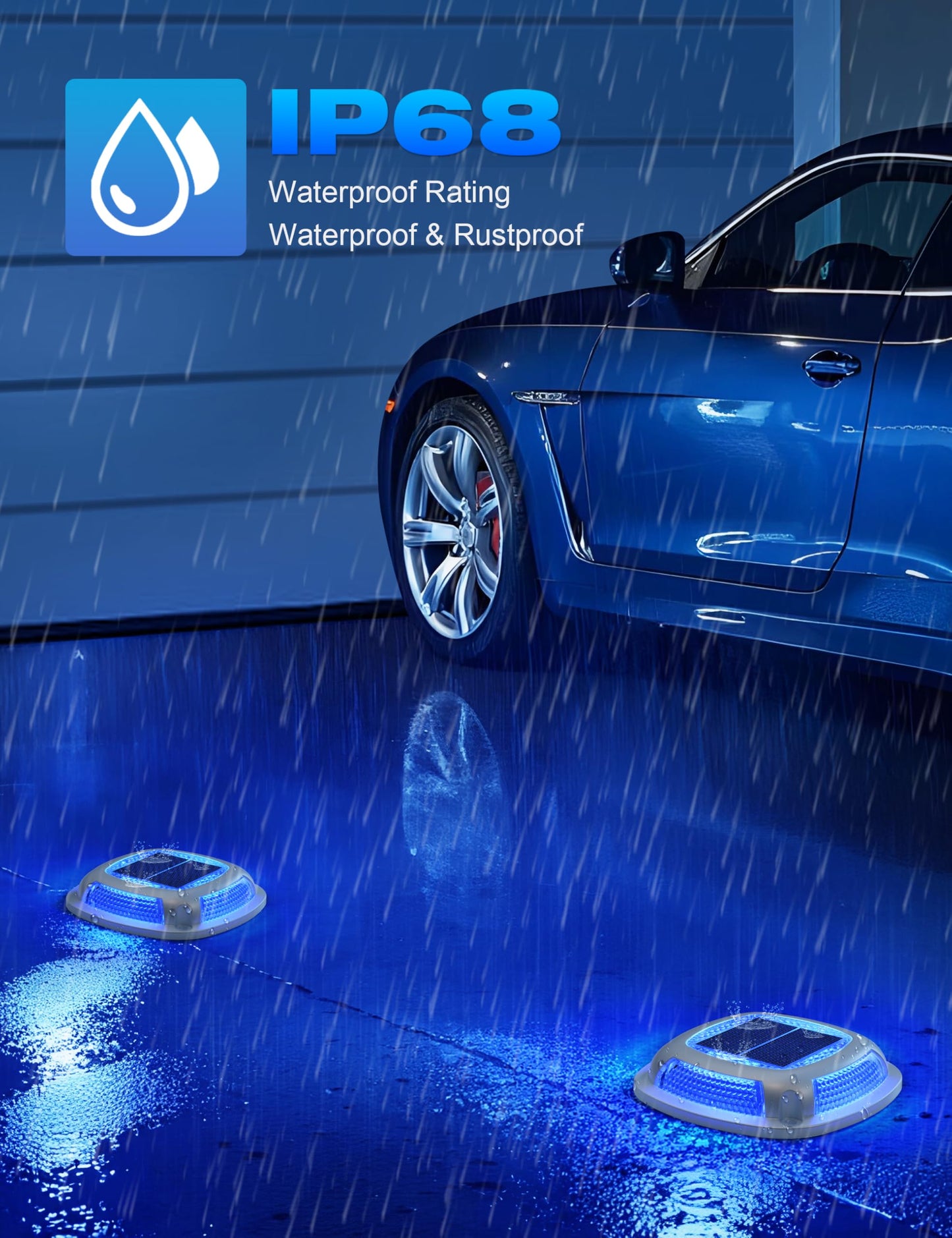 VOLISUN Solar Driveway Lights 12 Pack Waterproof Dock & Deck Marker Lights,2-in-1 Blue & White LED,IP67 Wireless Outdoor Solar Light for Driveways,Sidewalks,Pathways,and Yards