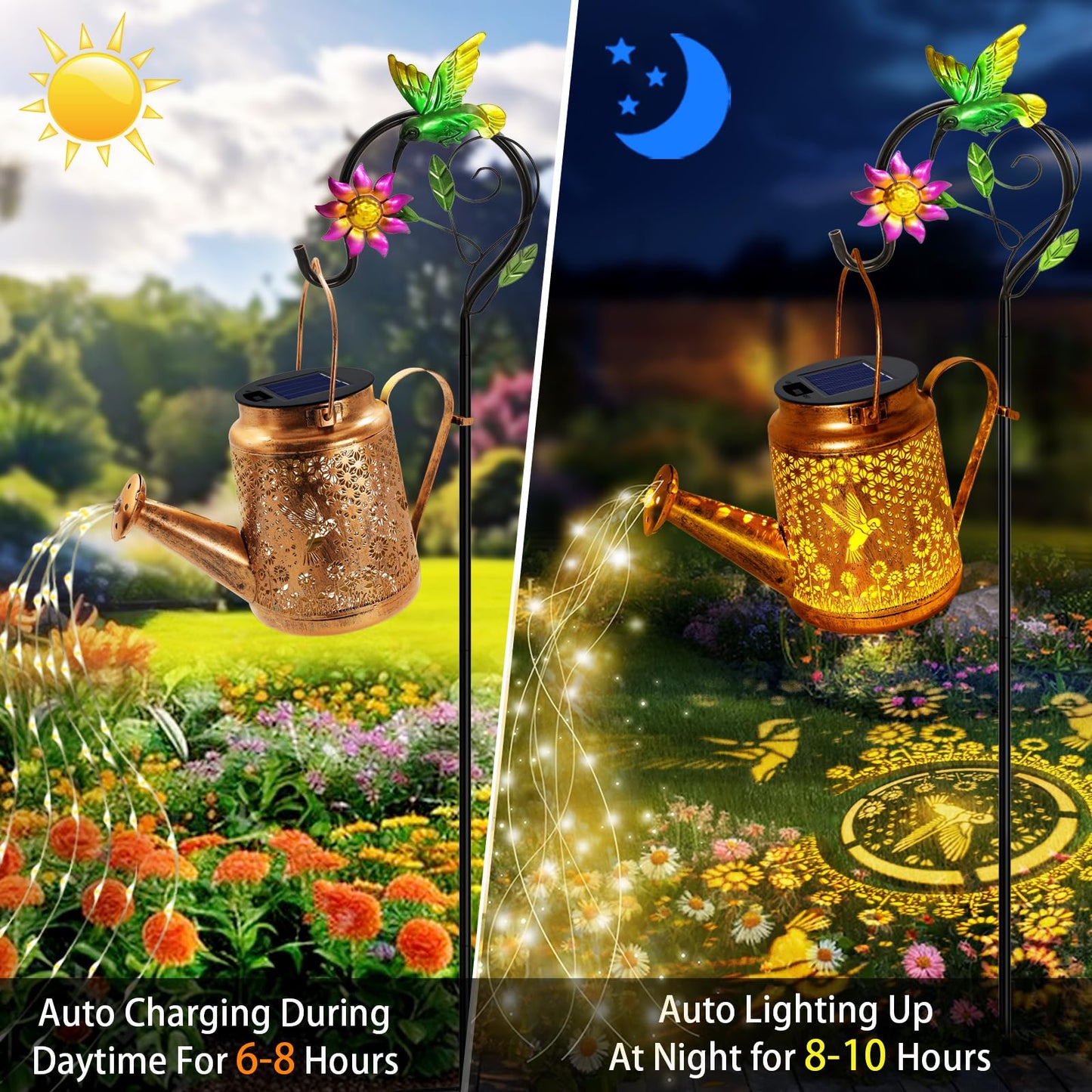 Solar Watering Can Lights, Hummingbird Hanging Lanterns Outdoor, Birthday Gifts for Mom Women Grandma Mother's Day, Waterproof Solar Lights Garden Decor for Outside Yard Art Patio Porch Lawn Backyard