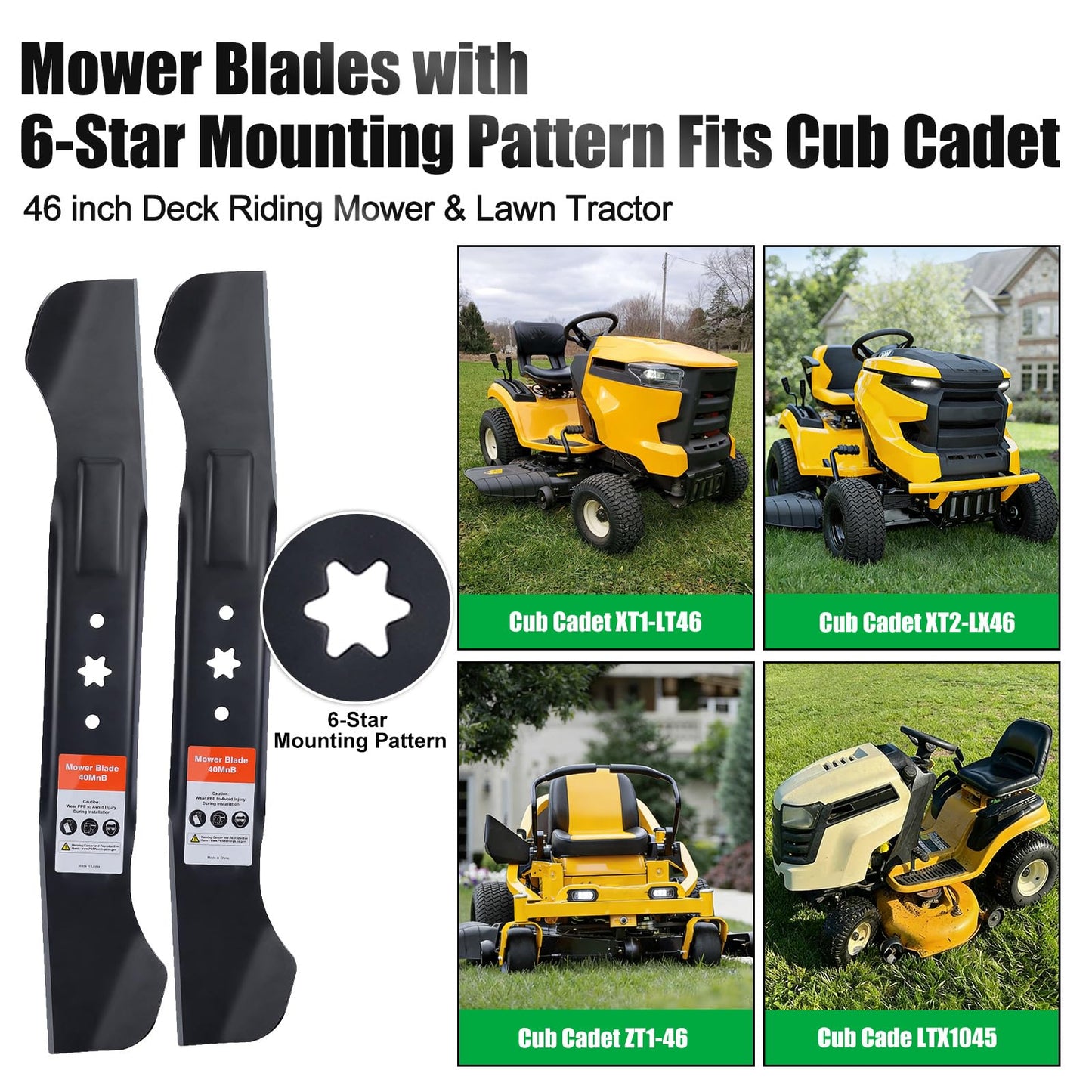 Grasscool 942-04244A Mower Blades for Cub Cadet Enduro 46 inch Zero Turn Lawn Tractor XT1-46 XT1 LT46 (2009-2023) with 6-Star Mounting Pattern Replace 942-04290 High-Lift