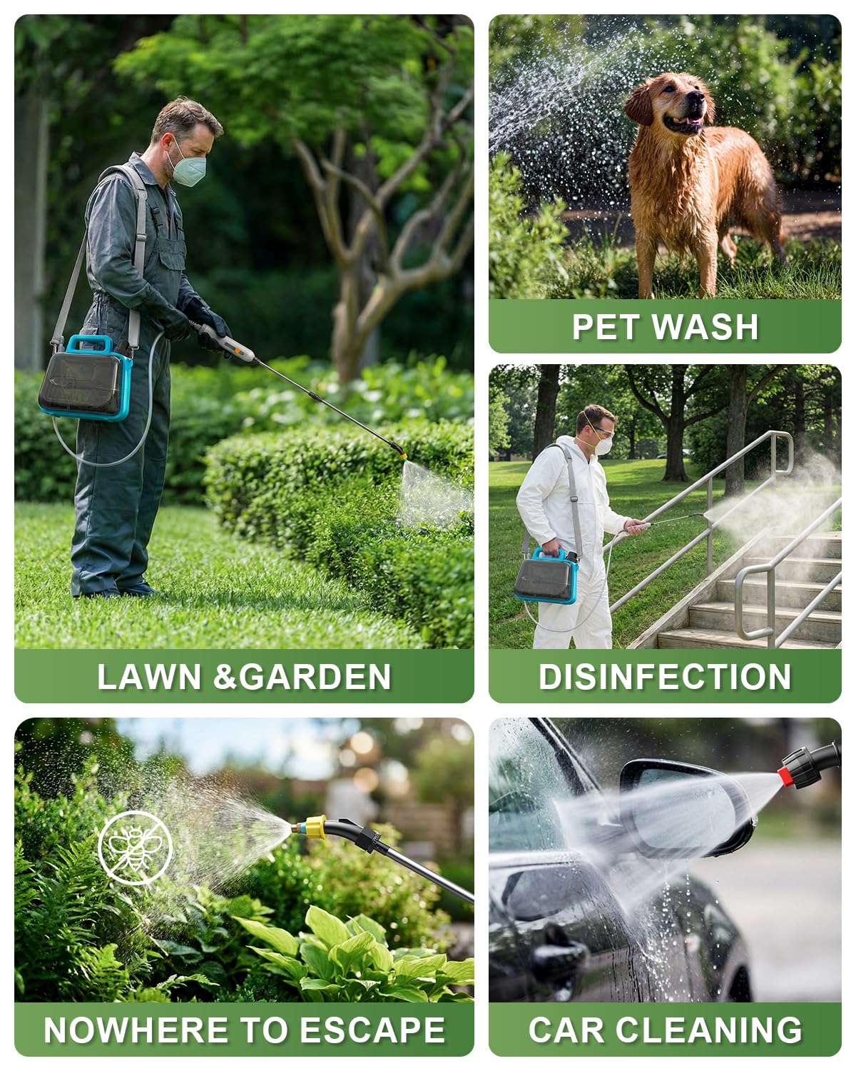 Battery Powered Garden Sprayer 2 Gallon, Electric Pump Sprayer with 3 Mist Nozzles, Rechargeable Handle, Telescopic Wand, Adjustable Strap, Water Spray Weed Sprayer for Lawn, Garden, Yard, Plants