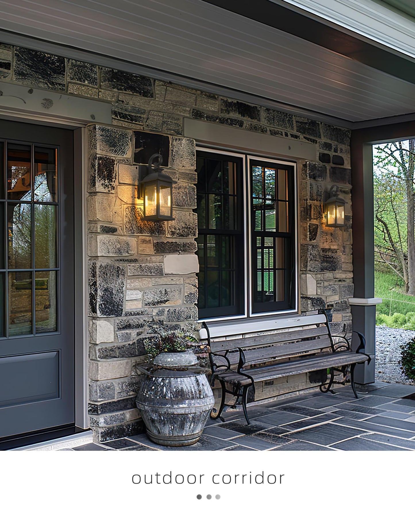 FEMILA Exterior Wall Sconce, 2 Packs Outdoor Waterproof Wall Lights Fixture, E26 Socket Wall Lantern for Porch, Anti-Rust Matte Black Finish with Seeded Glass Lampshade, 4FD54B-2PK BK