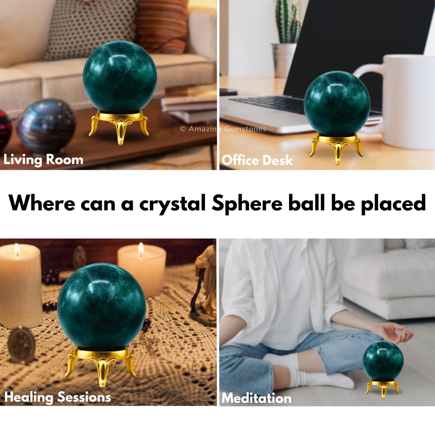 Amazing Gemstone Blue Apatite Crystal Ball with Stand - 2" Inches Crystal Sphere Meditation Balls for Witchcraft and Decorative Balls