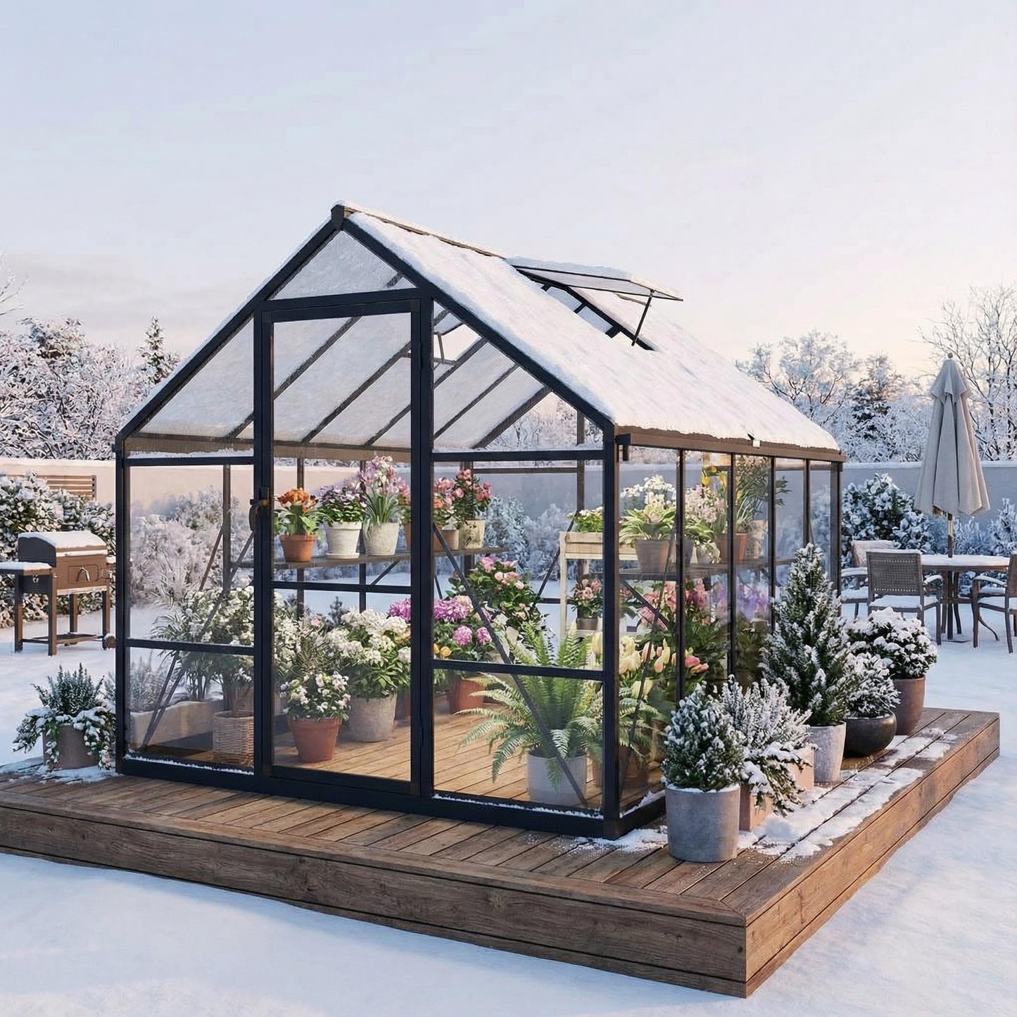 Garvee 8x10ft Greenhouse, Large Walk-in Greenhouse for Outdoors with Roof Vent & Lockable Outward-Opening Swing Door, Heavy Duty Aluminum Frame Polycarbonate Green House for Garden,Backyard,Lawn,Grey