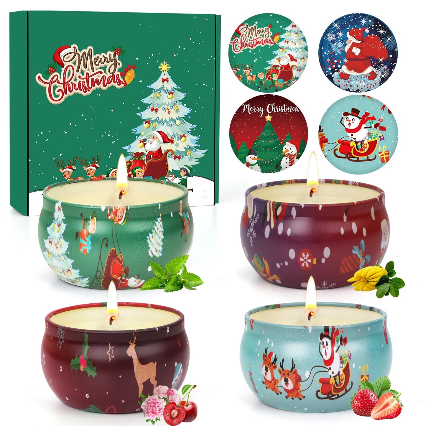 Christmas Candles Set, Christmas Scented Candle Gifts for Women, 4 Pack Small Aromatherapy Candle for Home Scented,Stocking Stuffers for Coworker Friends Teacher Adults Birthday Party