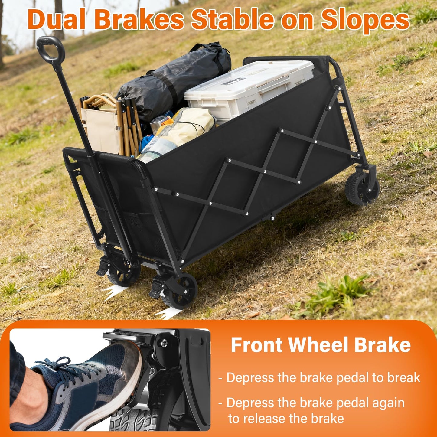Wagons Carts Foldable — Heavy Duty Collapsible Wagon for Groceries, Apartment Moving & Storage Wagon cart with Wheels Foldable,Portable Folding Wagon for Yard Work, Travel, Shopping,Picnic & Beach